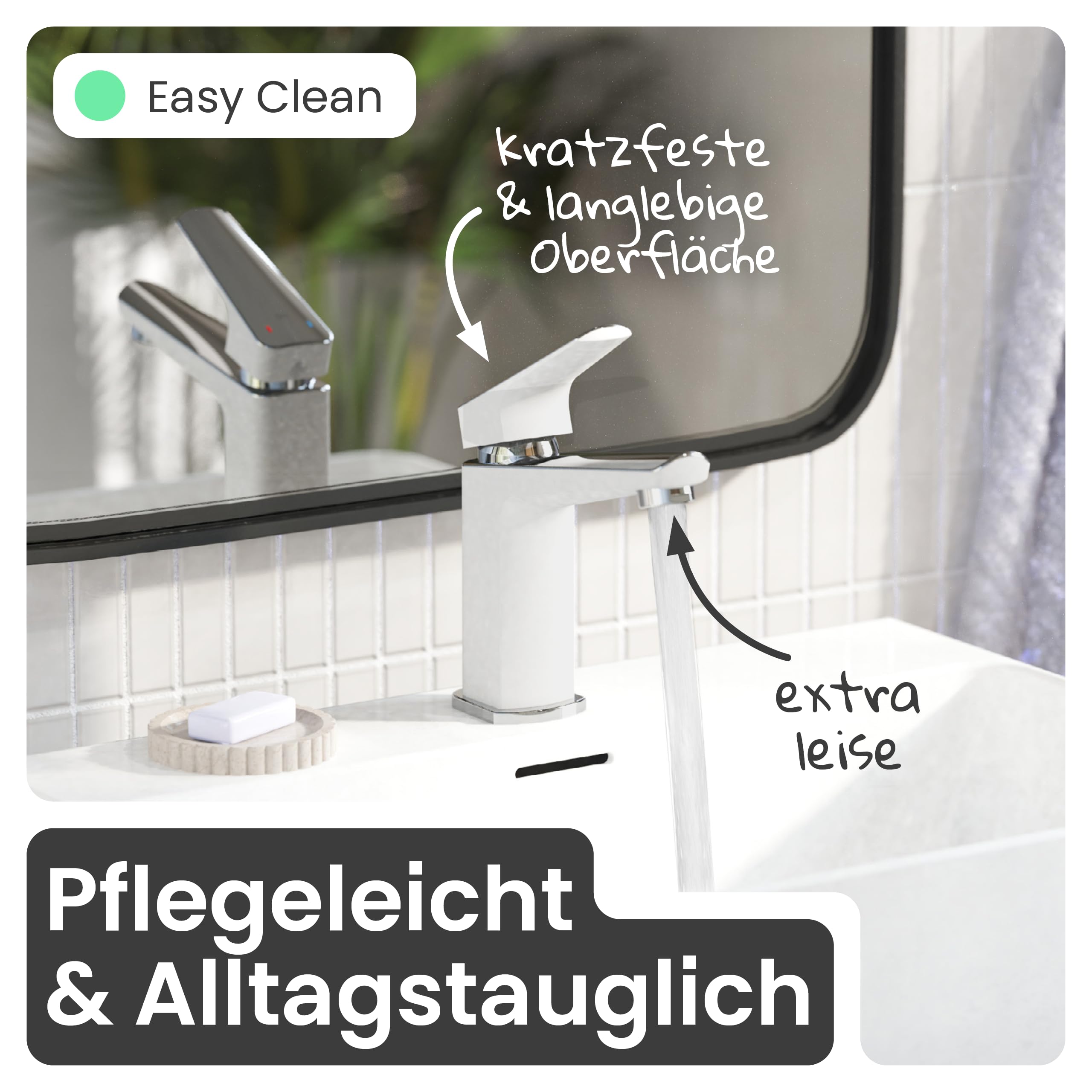 instmaier Amelie | Waschtischarmatur | Chrom Weiß | Wasserhahn für Bad | Einhebelmischer Waschbecken | Mischbatterie aus Messing