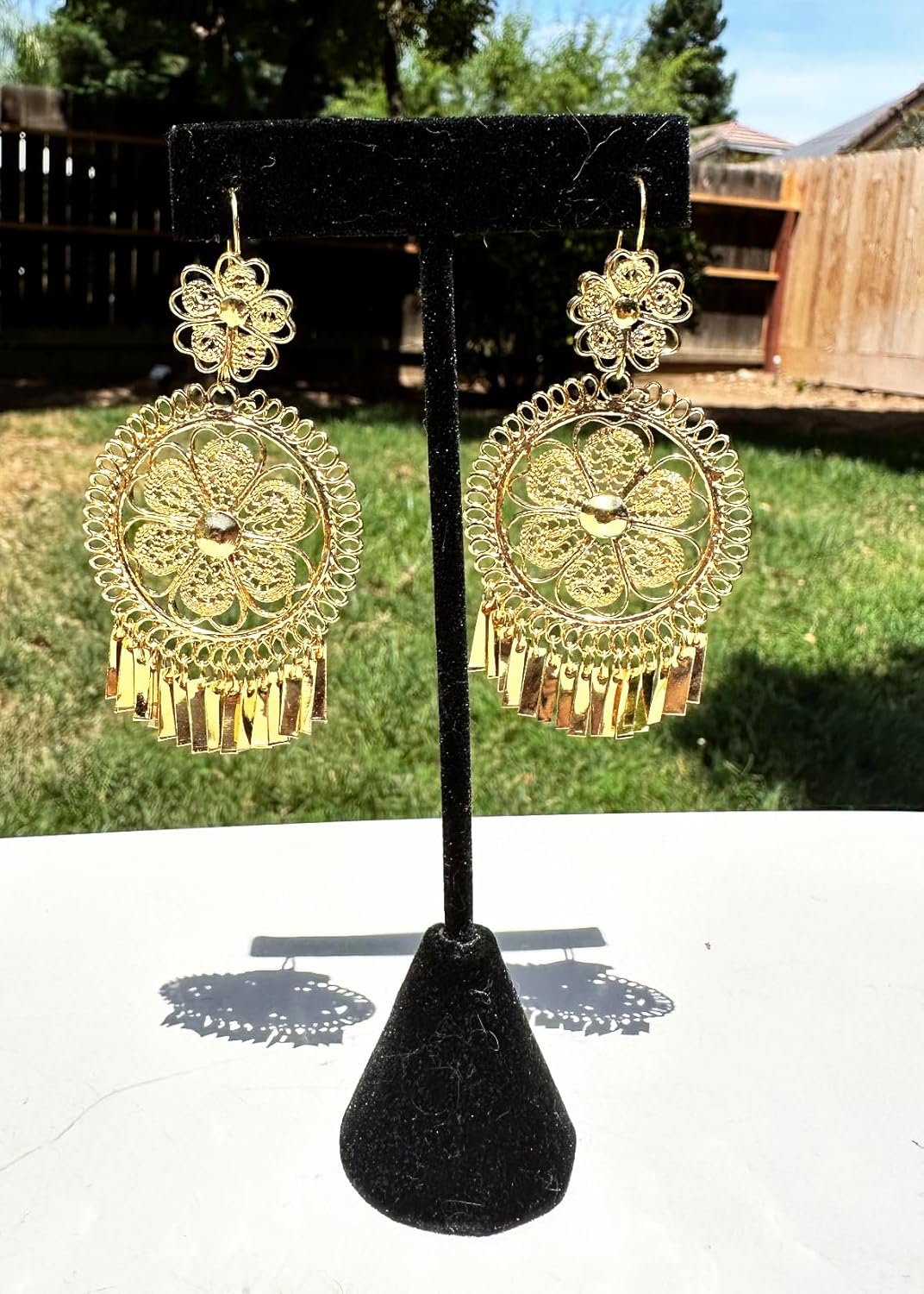 Folklorico Dance Traditional Mexican Gold Filigree Earrings, Full Flower Earrings, Day of the Dead