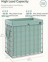 Vista 65 de SONGMICS 29 Gal. (110L) Laundry Basket, Laundry Hamper, Collapsible Clothes Hamper, Removable and Washable Liner, Metal Wire Frame, for Bedroom