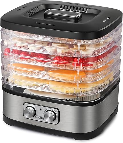 COMMERCIAL CHEF Deshidratador de alimentos con 5 bandejas de altura ajustable, máquina deshidratadora de alimentos de acero inoxidable para carne