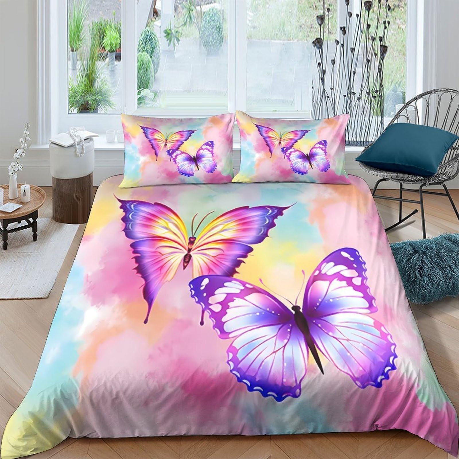 Ctjqhvkz Style-3 3D Printed Colorful Butterfly Fitted Sheet Microfiber Soft Bedroom Decor Pastel Butterfly Bed Cover For Mattress Protection Single（135X200cm）