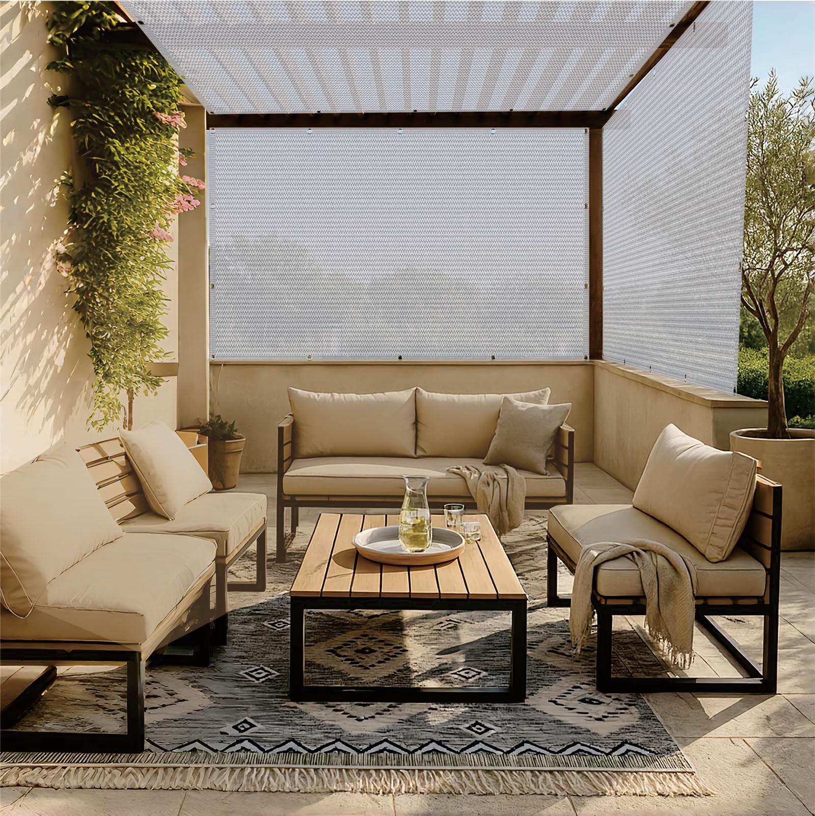 Voiles d'ombrage pour balcon et terrasse, toile d'ombrage gris clair 180x380 cm pour l'été