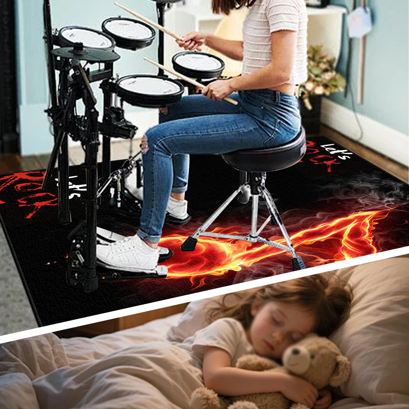 Schlagzeug Teppich Professioneller Schalldicht Drum Teppich 160 x 120 cm Rutschfeste Trommel Matte Schallschutz Akustik Teppich für Bass Drum Snare und Elektronische Instrumente Schlagzeugteppich
