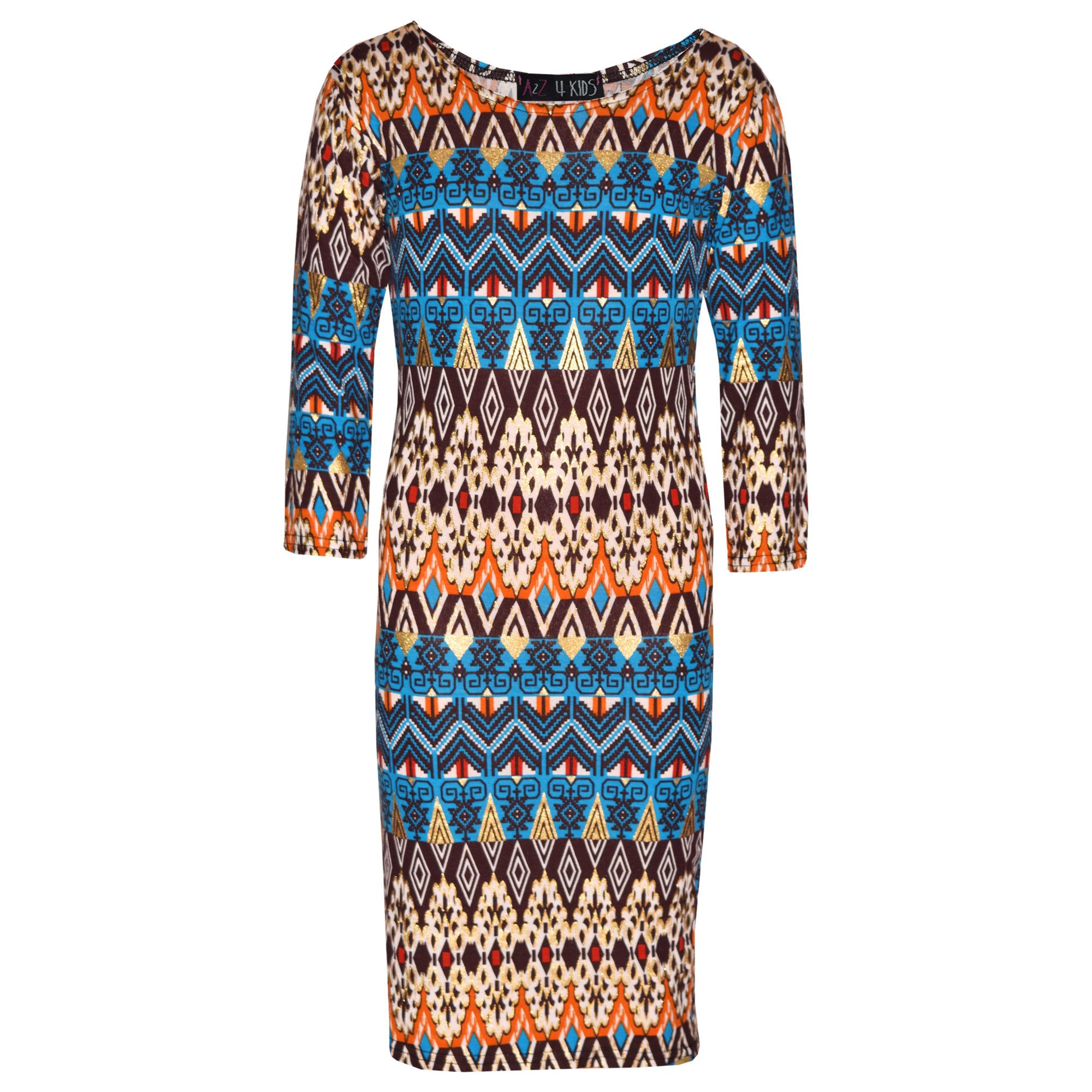 A2Z 4 Kids Girls Skater Dress Royal Aztec Foil Party Fashion - Royal Aztec Foil Midi Dress 7-8