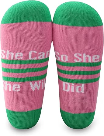 JNIAP 2 Pairs Sorority Socks with Pink and Green Graduation Gift She Can She Will So She Did Socks