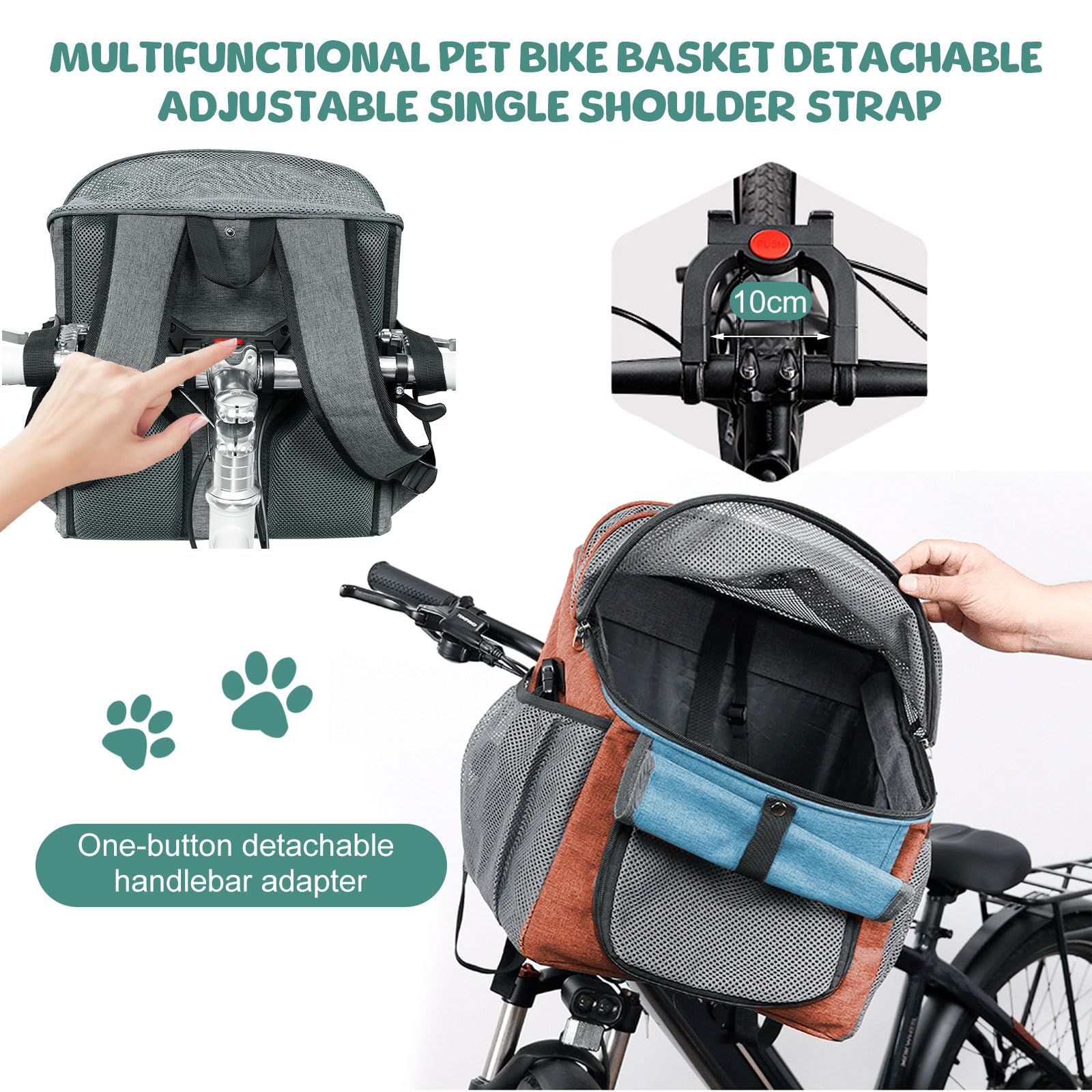 Bolsa de Bicicleta para Mascotas, Cesta para Perro Plegable y Extraíble, Adecuada para Bicicleta Delantera (Naranja)