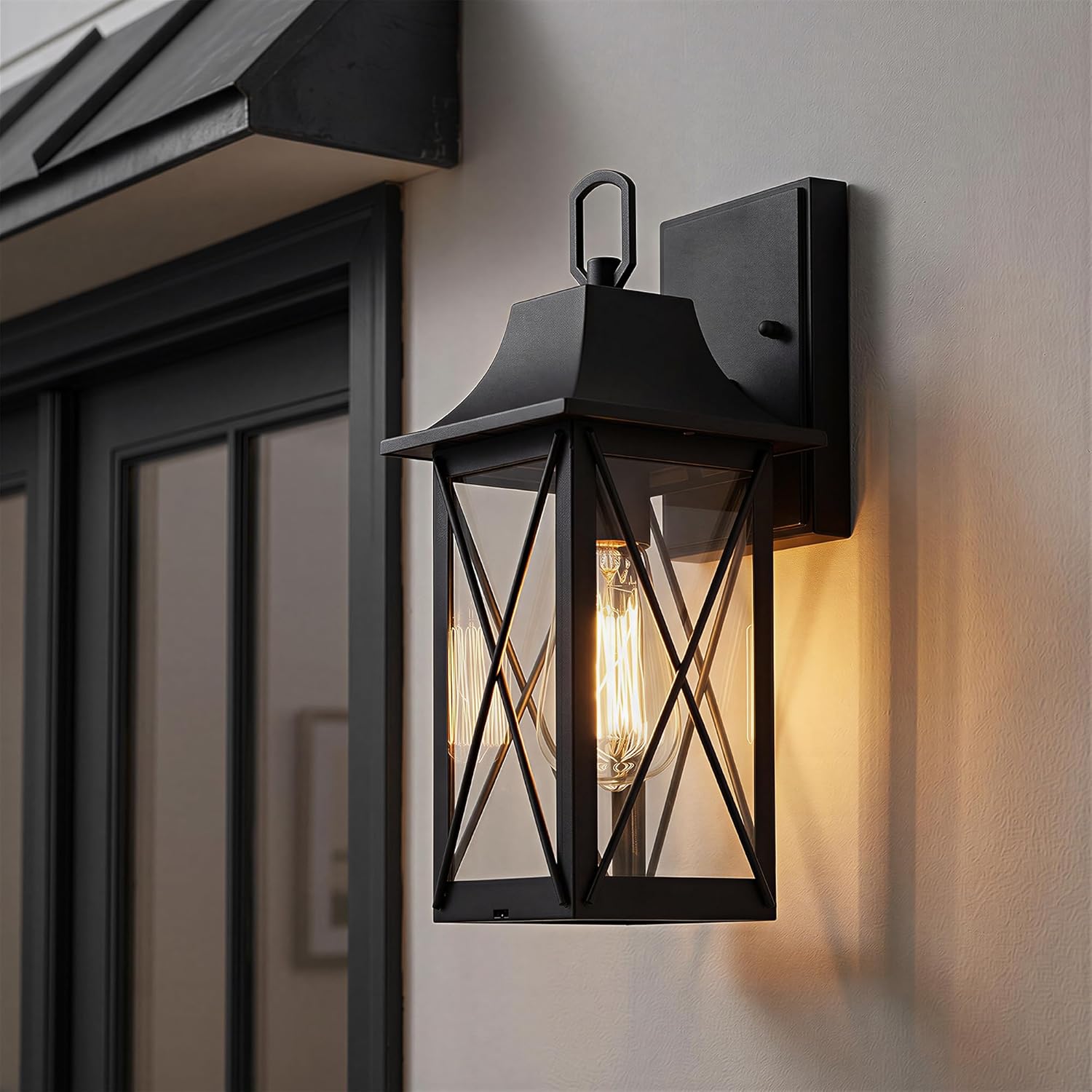 mirrea 13-inch Outdoor Porch Wall Light for House, Waterproof Exterior Sconce for Patio, Wall Mount Lighting Fixture for Front Door, Permanent Outside Lamp for Garage, Matte Black, Set of 2