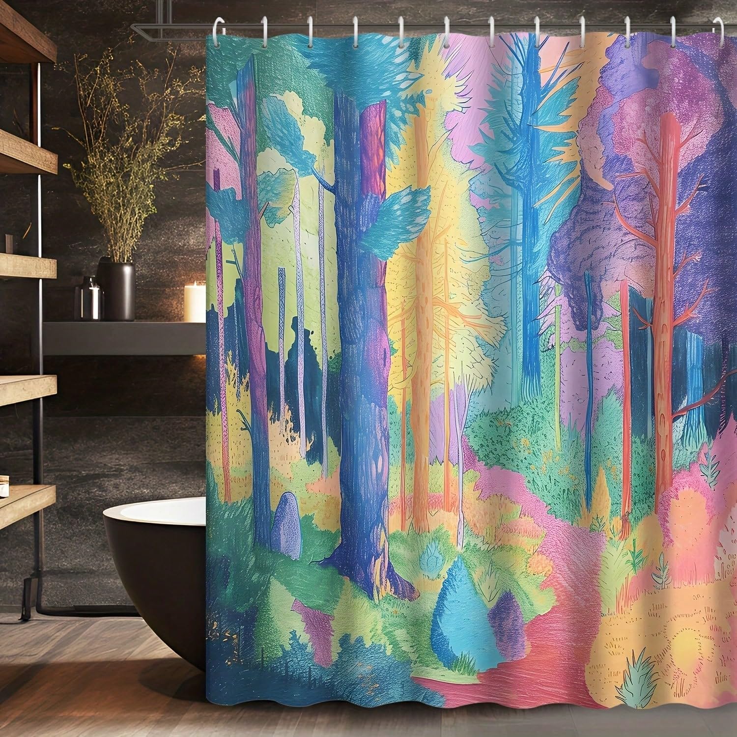 GLKSDLPO Abstract Forest Jungle Print Shower Curtain, 3D Digital Painting Colorful Tree And Leaf Design, For Bathroom Decoration(140x200cm/55x79in(WxH)