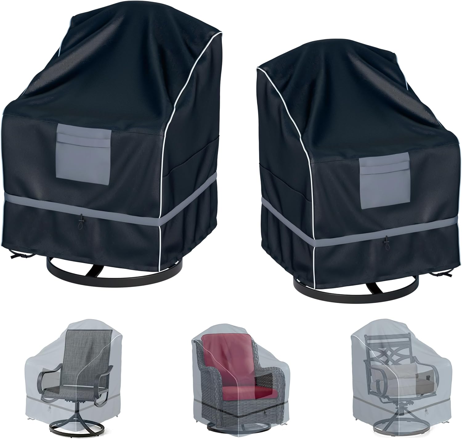 Outdoor Swivel Recliner Cover, Waterproof Heavy Duty Outdoor Lawn Patio Furniture Rocking Chair Covers, (29 W x 31 D x 38.5 H Inches) 2 Pack, Black