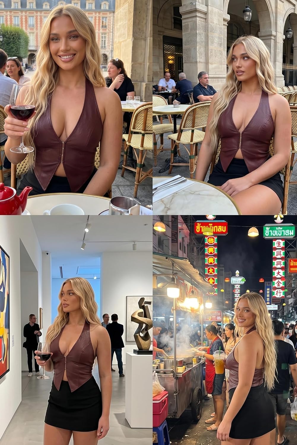 Women's Sexy PU Leather Halter Vest Top - Deep V Neck Asymmetrical Hem Corset Style Crop Tank for Party Club Festival