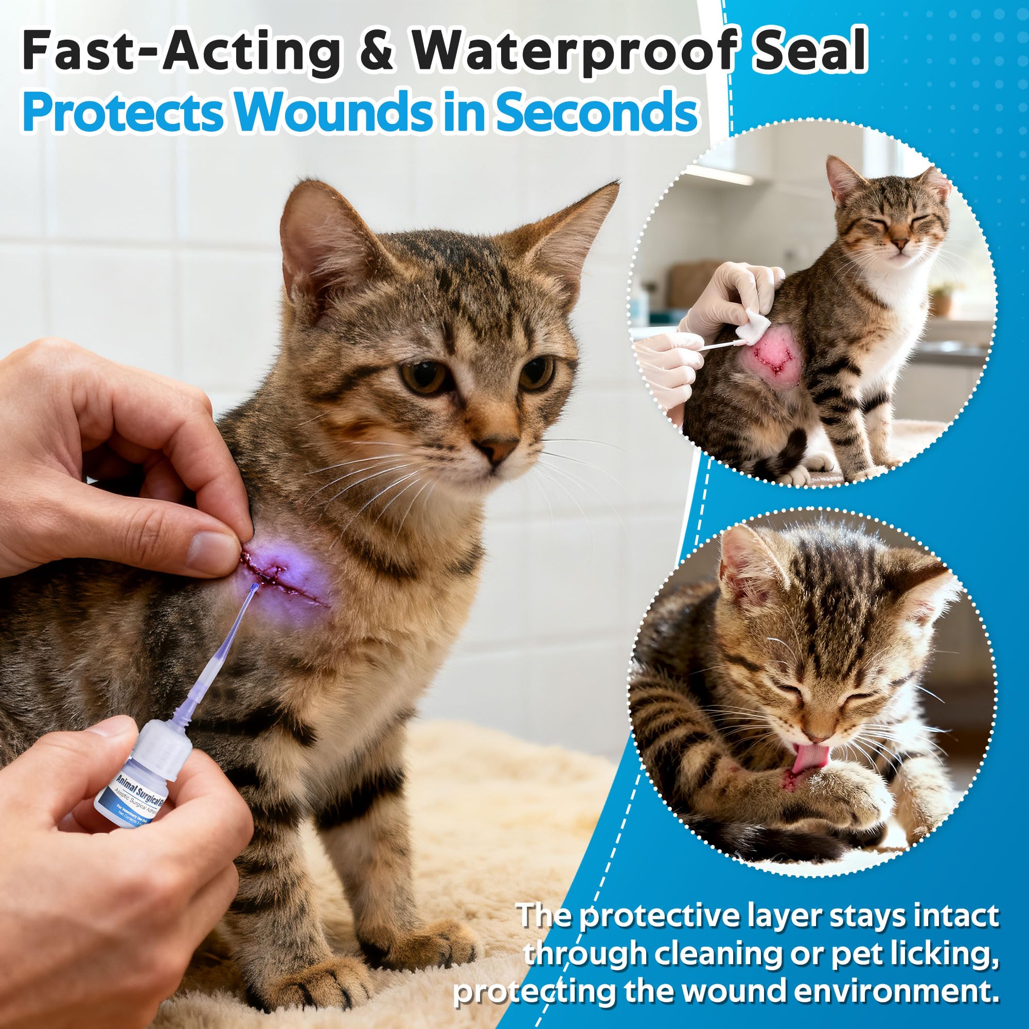 Veterinary Surgical Skin Glue, Strong Surgical Adhesive with 10 Precise Applicators, Blue Tinted Fast Acting Waterproof Wound Closure for Pets Dogs Cats, Pain Free & Stress Free(1 Pack,3ml) — Amazon image 4