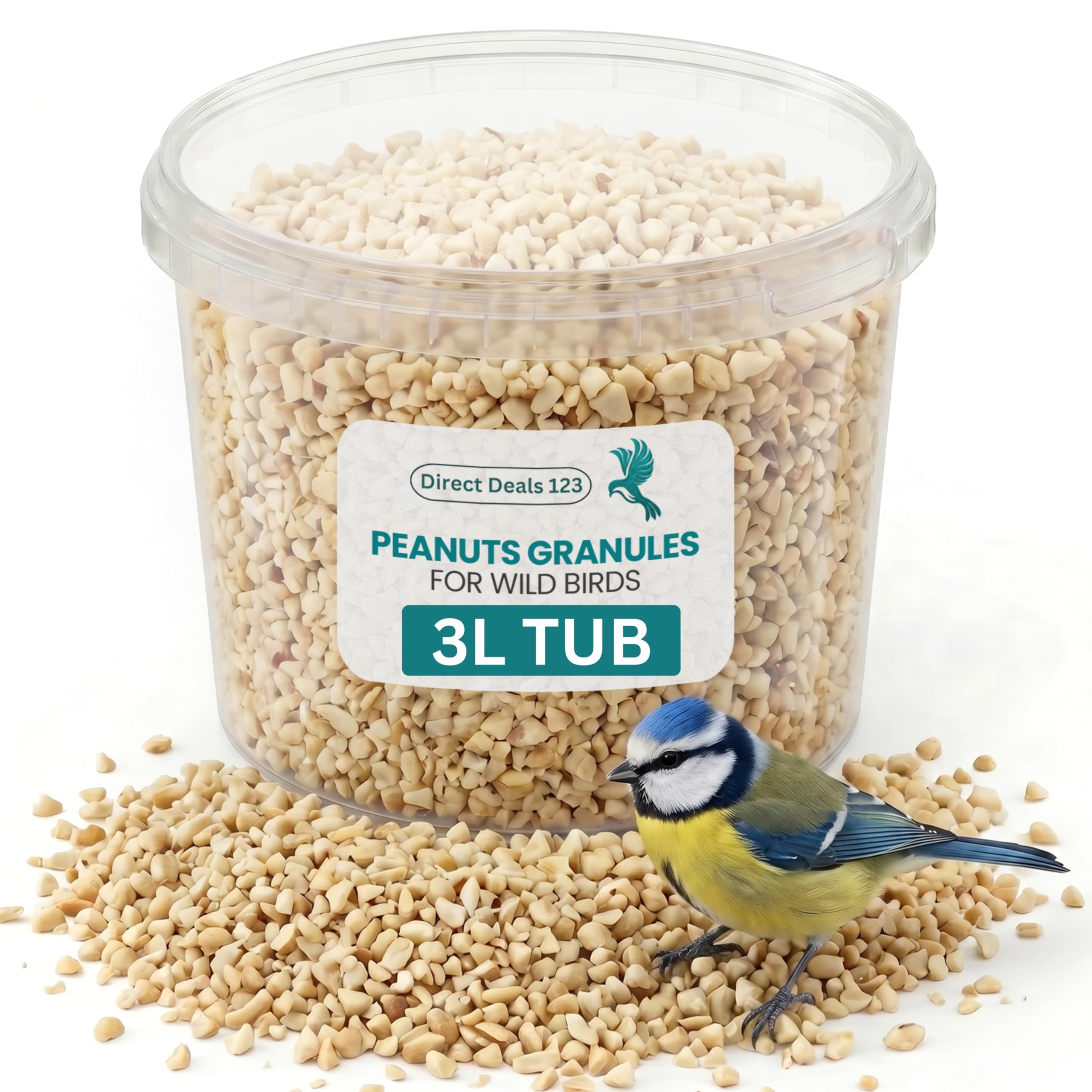 (3L TUB) Peanuts Granules for Wild Birds Food, 100% Natural Ingredients High Energy Nuts for Garden Birds,No Additives, All Season Feeding, Healthy and Protein Rich Peanuts for Outdoor Feed — image 1