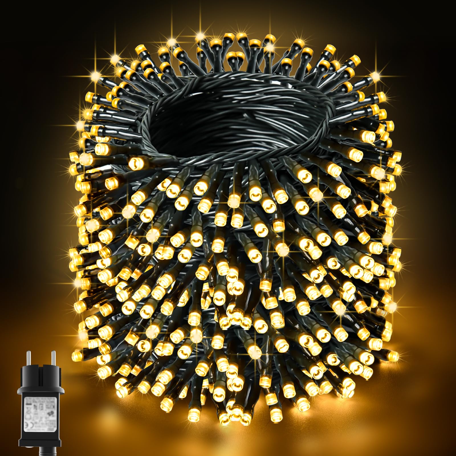 BOLWEO Lichterkette Außen 40M 400LED, Warmweiße Weihnachtsbaumlichter für Innen und Außen, IP44 Wasserdichte Lichterkette mit 8 Modi und Timer für Weihnachtsbaum, Schlafzimmer, Garten und Party
