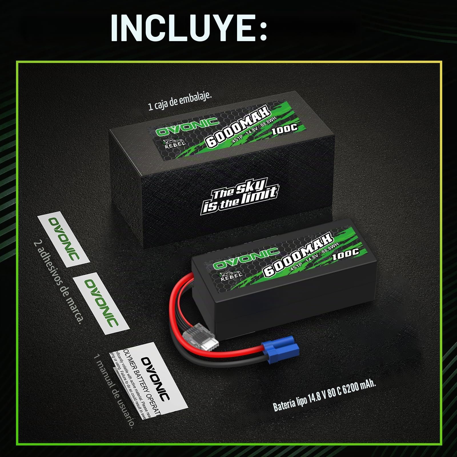 OVONIC 4s Lipo Batería 6000mAh 100C 14.8V con Conector EC5 para RC Car Boat Truck Buggy Associated Team DIY Hobby
