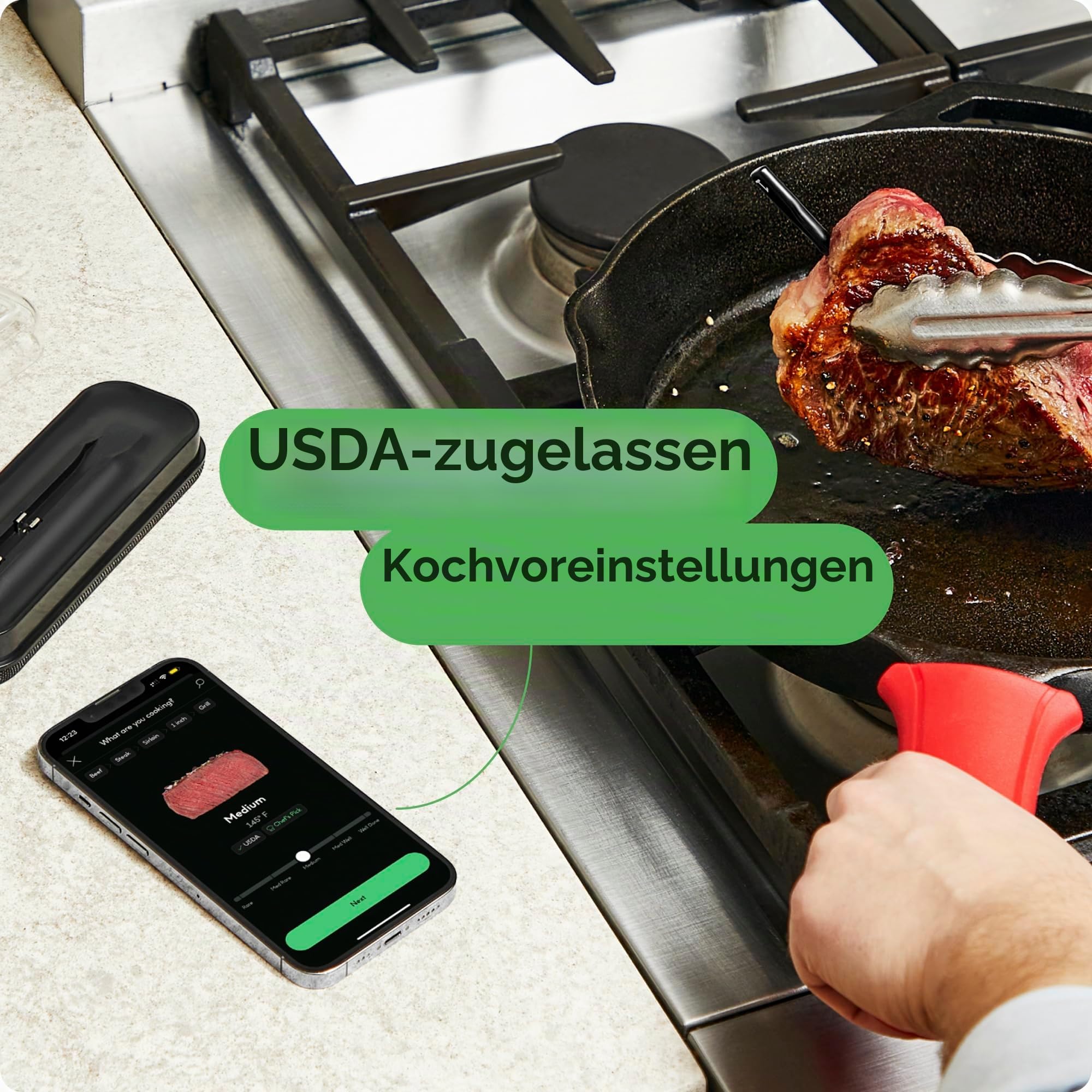 Chef iQ Drahtloses Smart Fleischthermometer mit ultradünner Sonde, Bluetooth Fleischthermometer Unbegrenzte Reichweite Digitales Lebensmittelthermometer für Fernüberwachung
