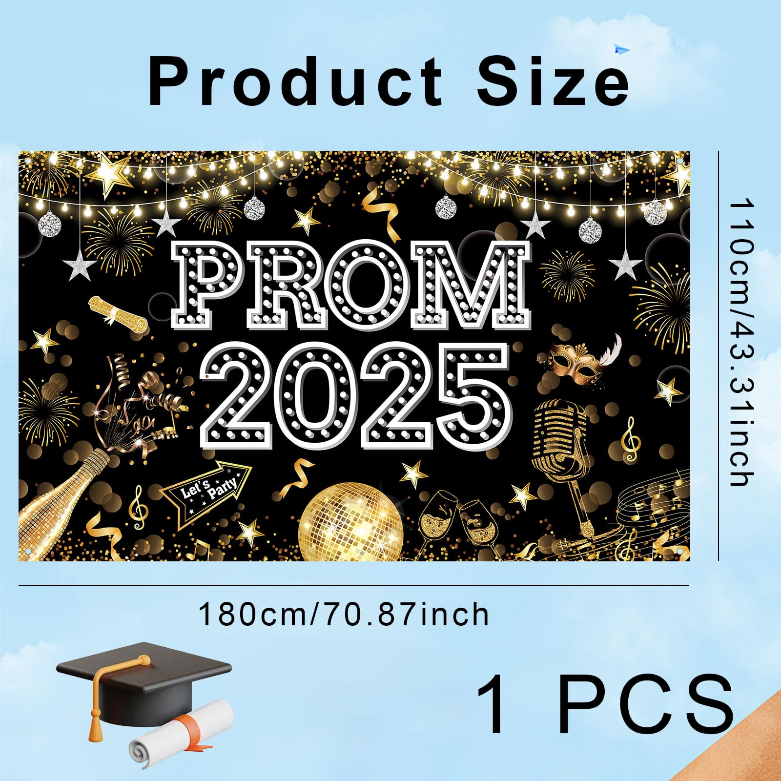 Prom Banner 2025, Prom Decorations 2025, Large Class of 2025 Background Decorations, Graduation Party Supplies 180 X 110CM - Image 2