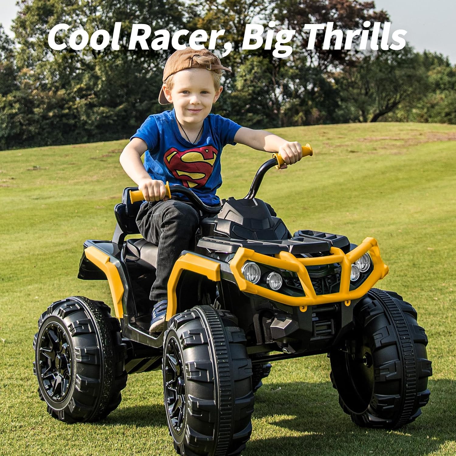 Hikiddo Kids ATV 4 Wheeler, 24V Electric ATV Ride On Toy for Big Kids, 400W Motor, LED Lights - Yellow