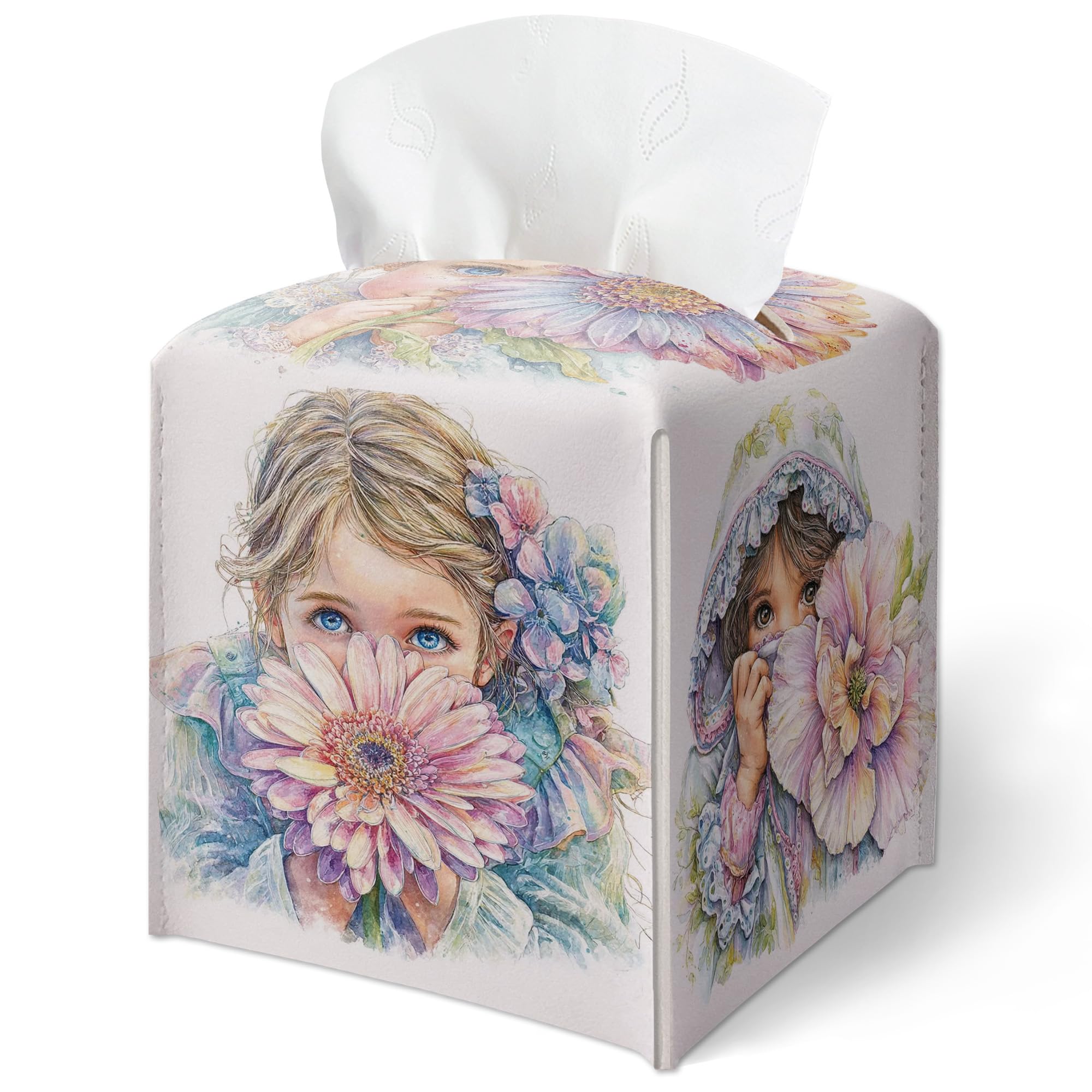 Boîte à mouchoirs en cuir imprimé floral, cadeau pour femme