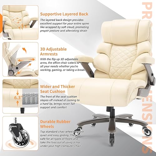 Miniatura 6 de VUZI Silla de oficina grande y alta de 700 libras, silla de computadora grande con soporte lumbar ajustable, brazos abatibles 3D, ruedas de tamaño