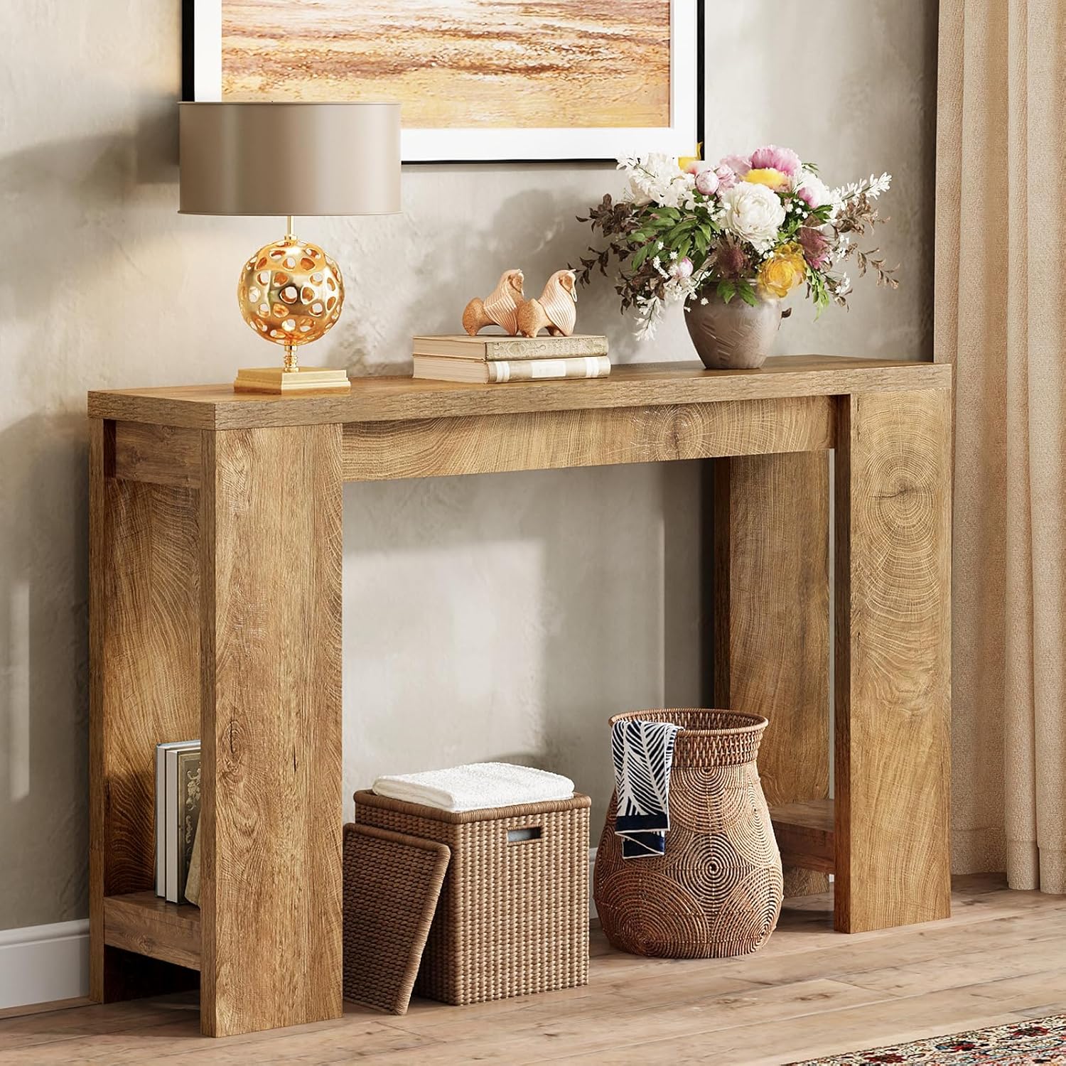 Tohomeor Entryway Console Table, Farmhouse Narrow Sofa Table Behind Couch, Wood Rectangular Accent Table for Living Room Hallway Entrance Foyer, Rustic Wood Grain