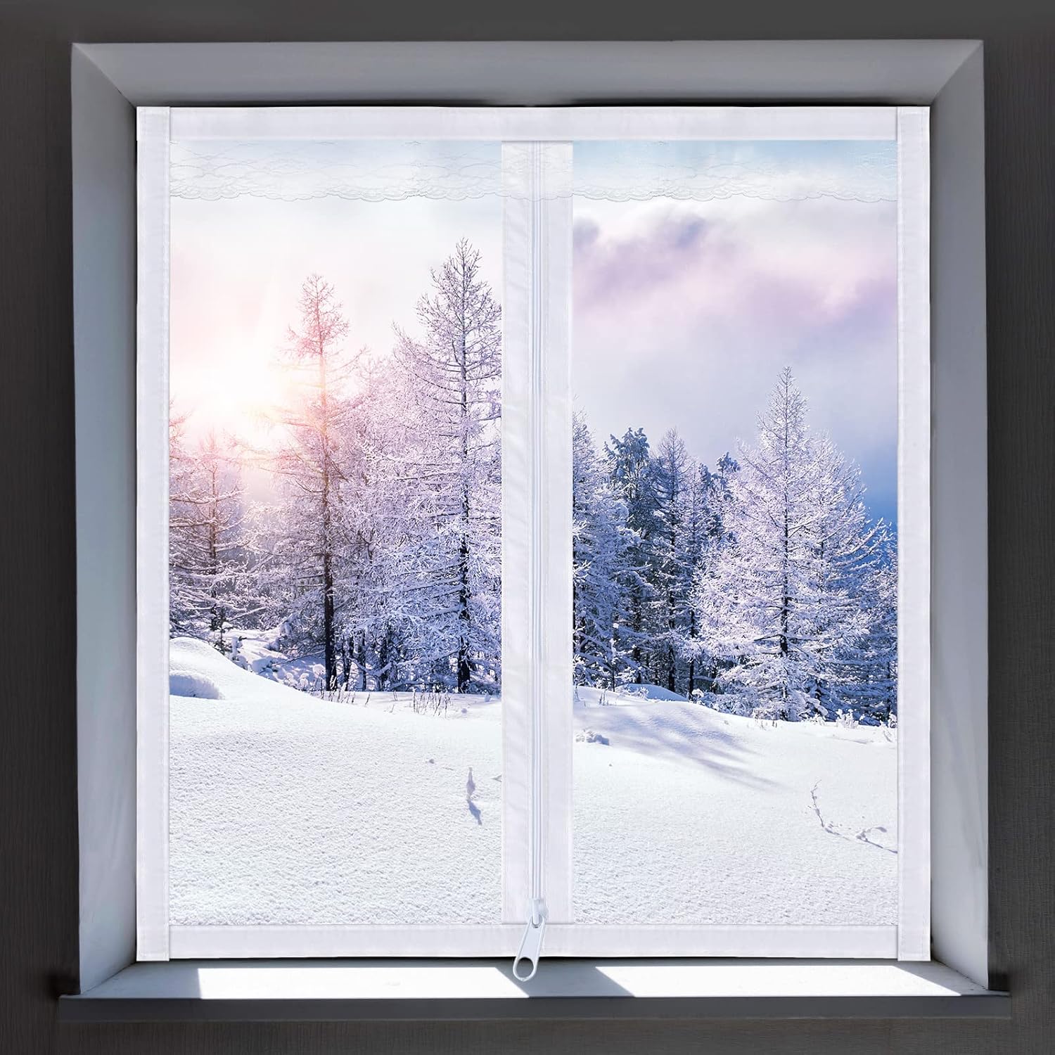 Window Insulation Kit with Zipper 56 x 35 Plastic Window Coverings for