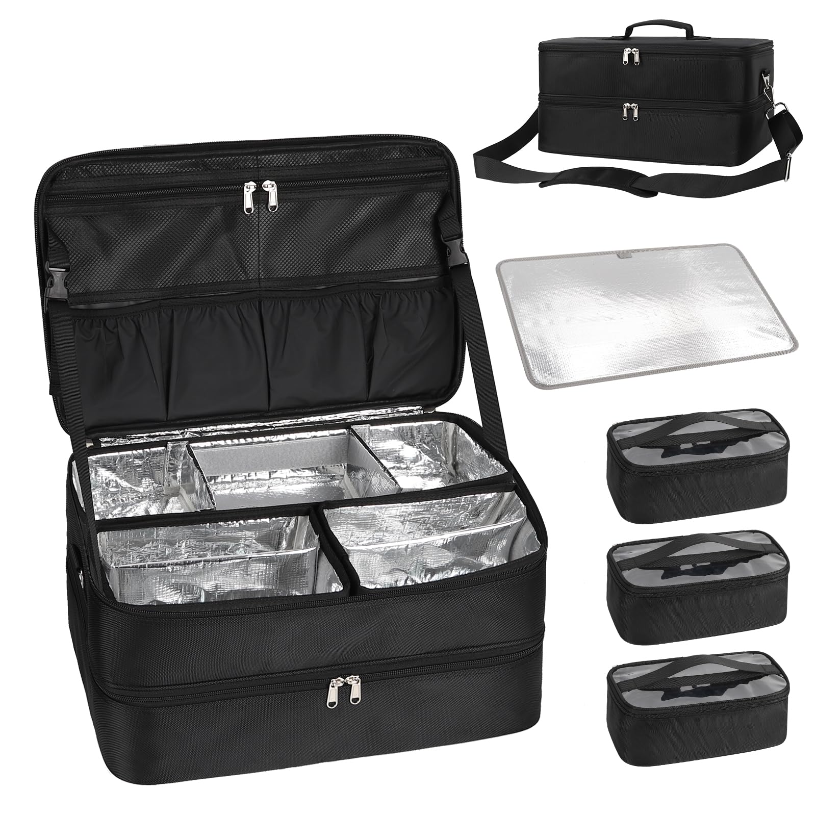 Extra Large Makeup Case, Professional Makeup Train Case for Makeup Artist Traveling Organizer, Double Layer XL Cosmetic Travel Case for Cosmetology with 3 Detachable compartments and 3 Makeup Bags