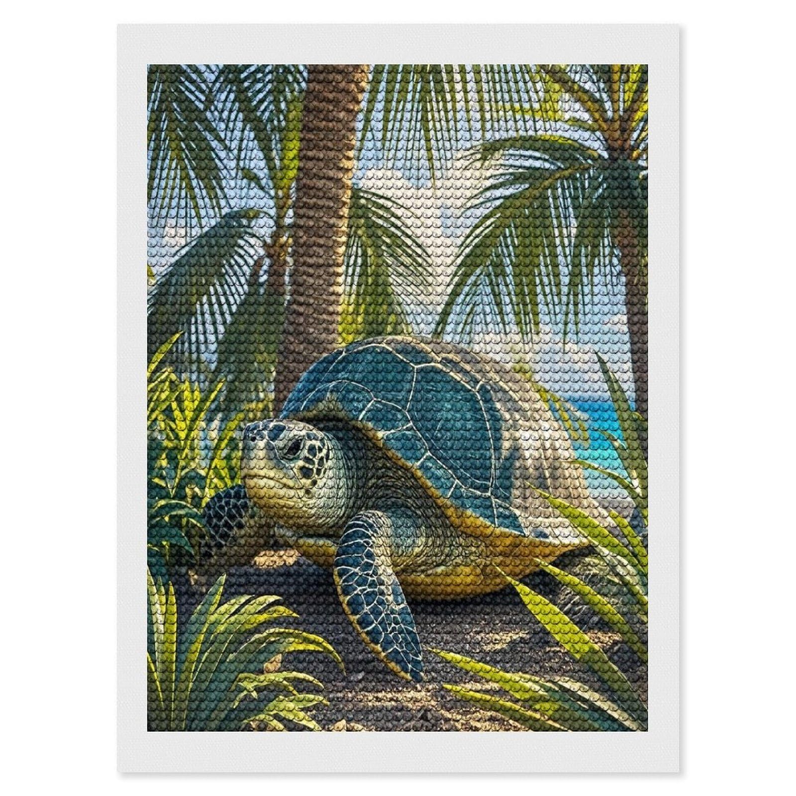 FekiLoot Big Turtle and Palm Trees Diamond Art Kits for Adults Diamond Painting Kits for Beginners DIY Diamond Art Kits Round Full Drill Diamond Dot Gem Painting for Home Wall Decor Gift 12"x16"