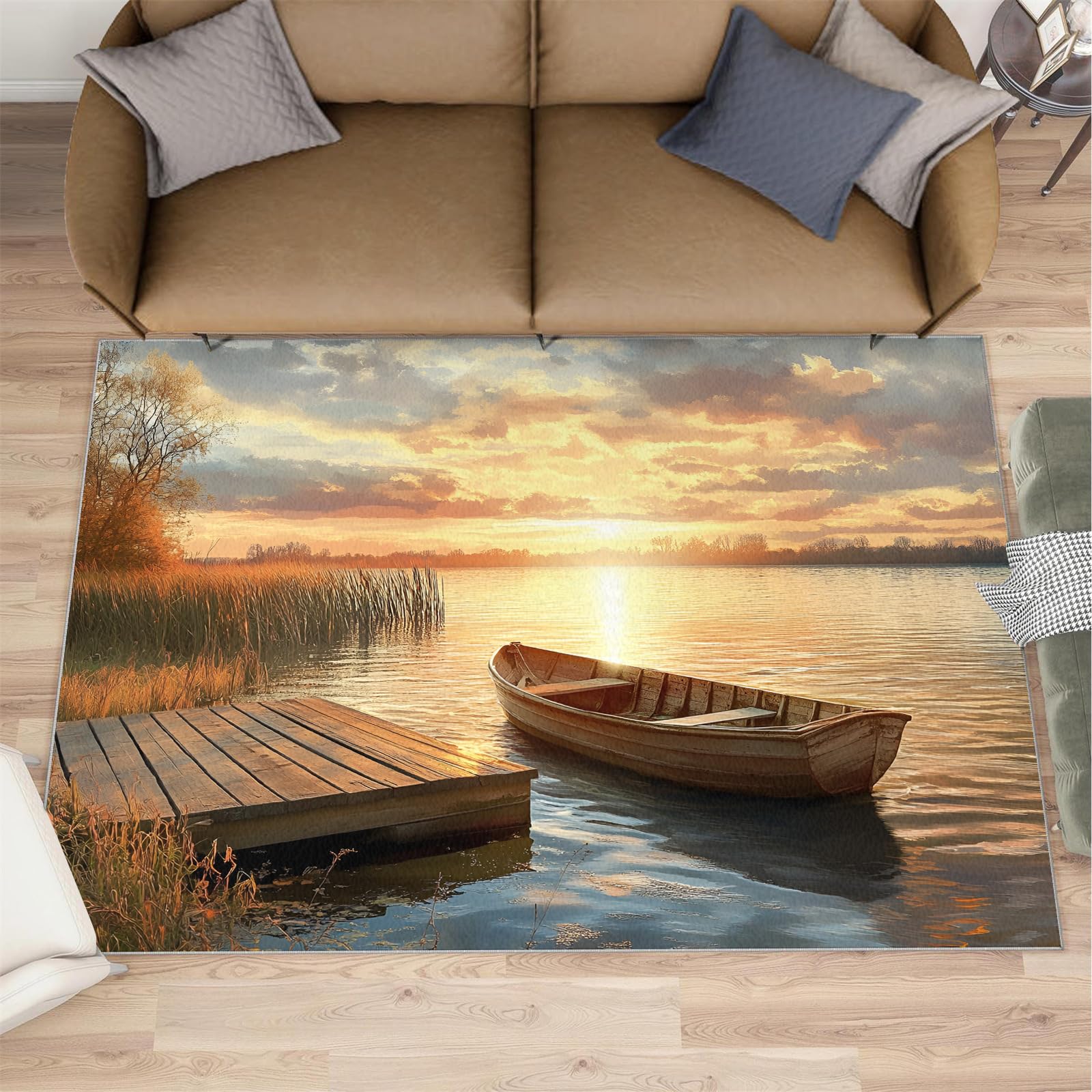 Tapis de coucher de soleil au bord du lac antidérapant 120 x 170