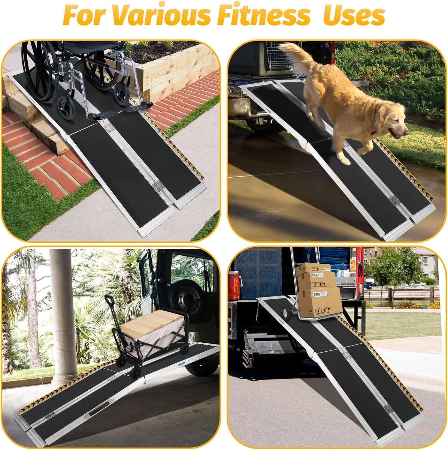 Rampa De Aluminio Resistente para Silla De Ruedas - Superficie Antideslizante, Placa De Transición, Bandas Reflectantes, Capacidad De 272 Kg - Acceso Ligero y Duradero para Movilida