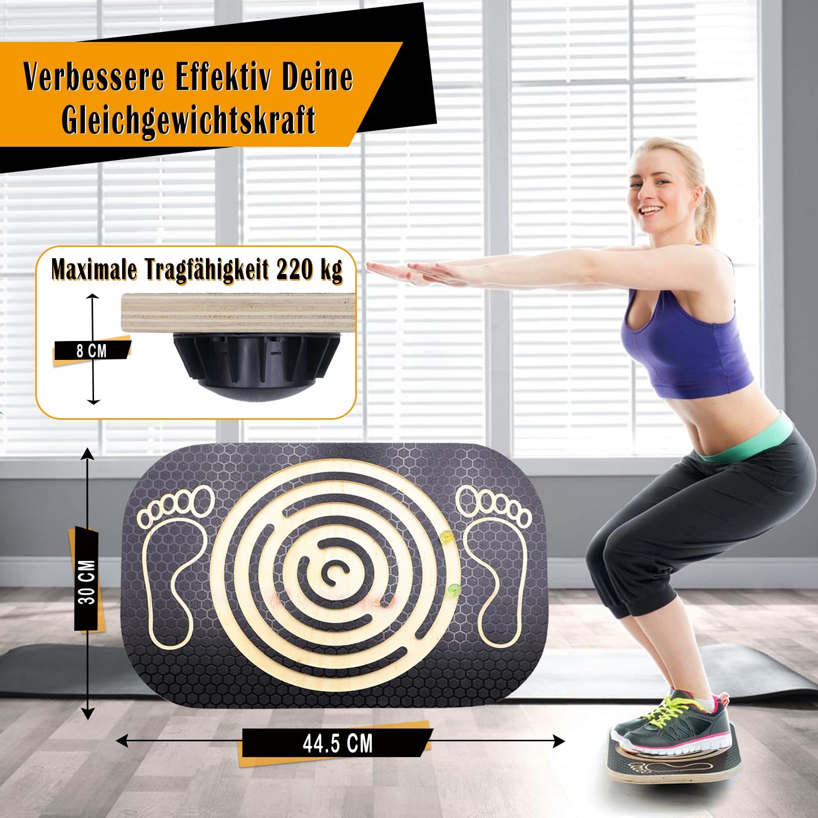 Balance Board Holz, Wackelbrett Gleichgewichtstrainer, Board für Yoga und Übung, Balancierbrett für Frauen und Erwachsene, mit integrierten Kugellabyrinth für Interaktive Familiensport