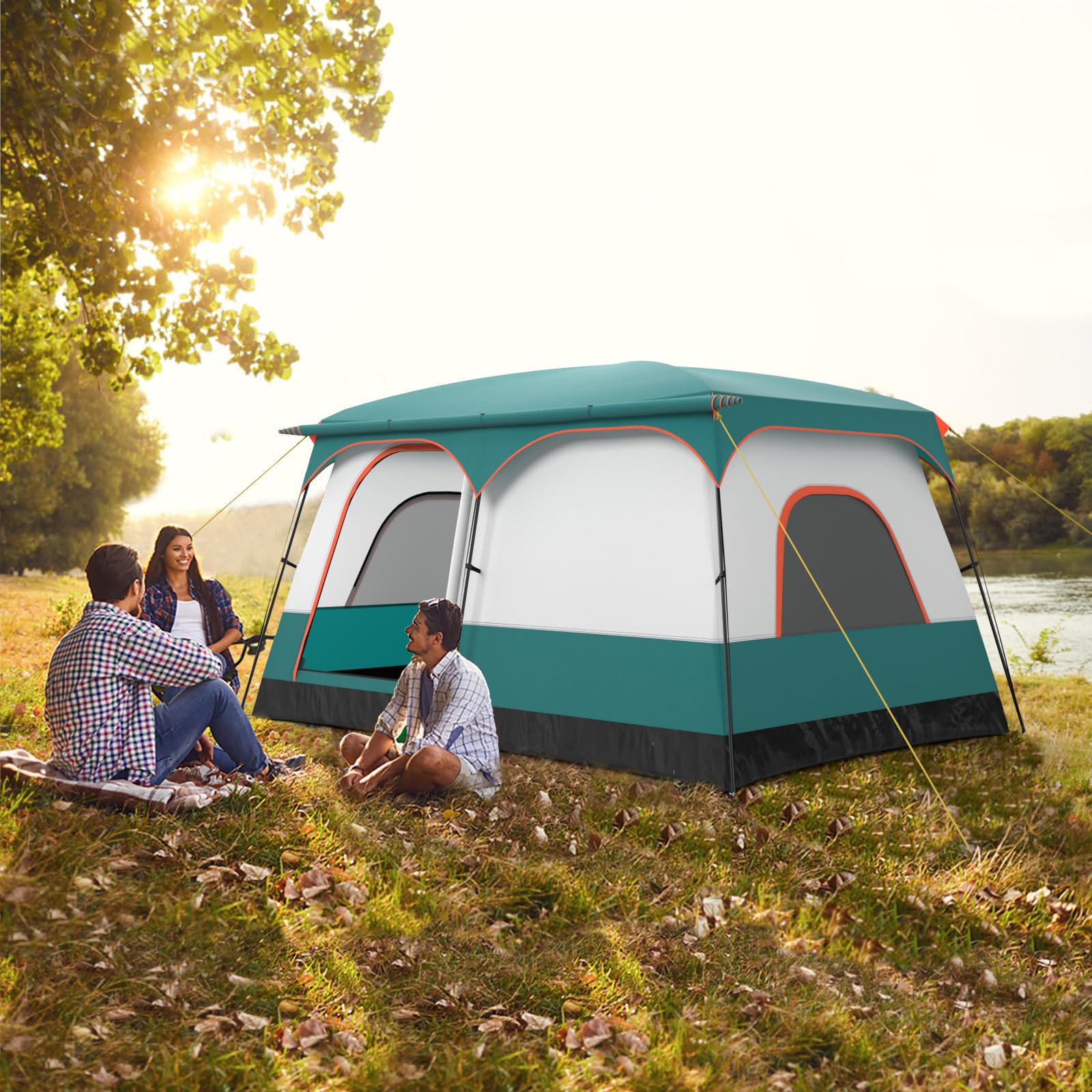 GOPLUS Tienda de Campaña para 4-10 Personas, Tienda de Recepción con Pórtico, 2 Habitaciones, Techo Doble Desmontable, Bolsa de Transporte, Carpa para Senderismo Camping Picnic