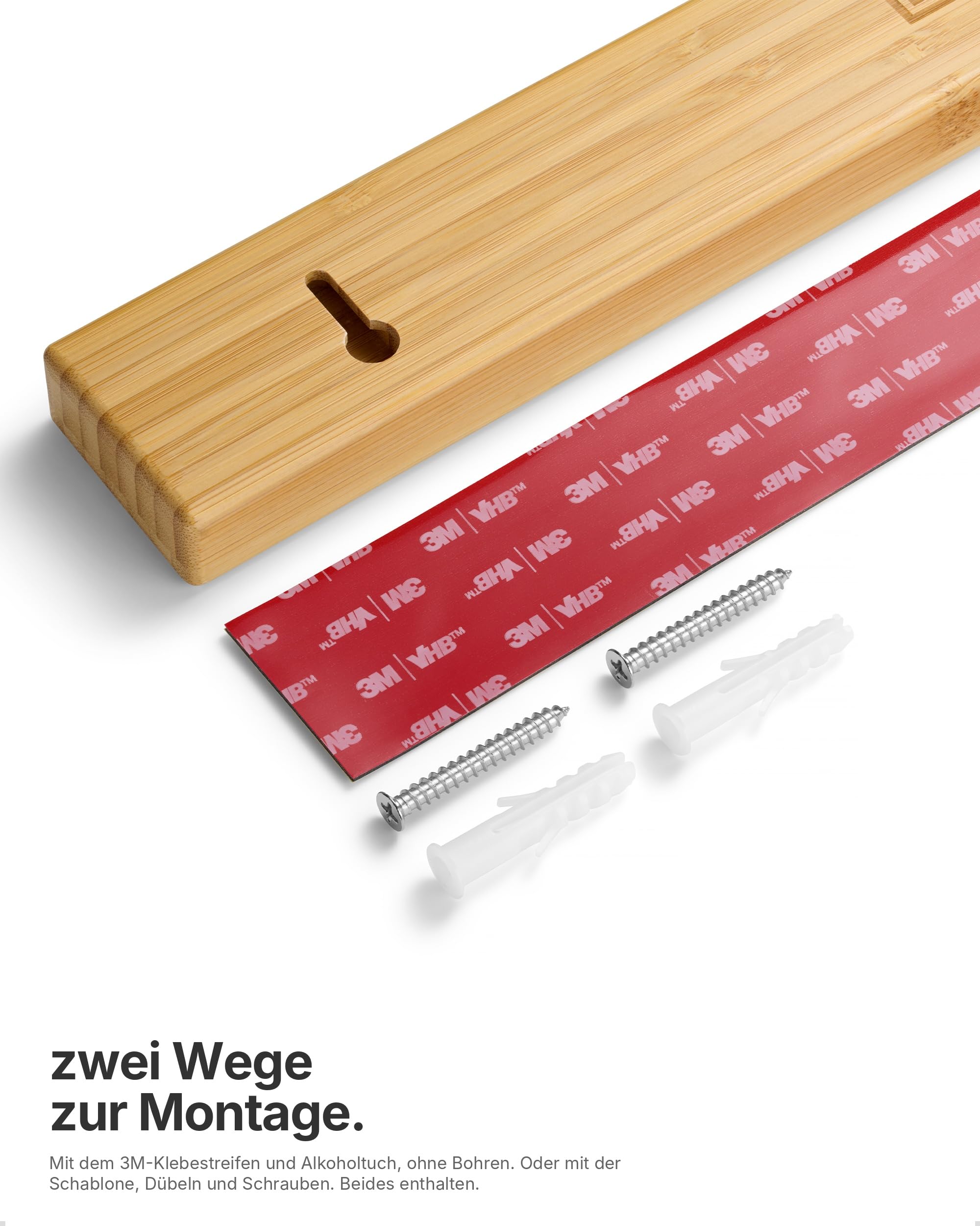 LARHN Magnetleiste Messer Neodym - Bambus, 60 cm - Messerhalter Magnetisch