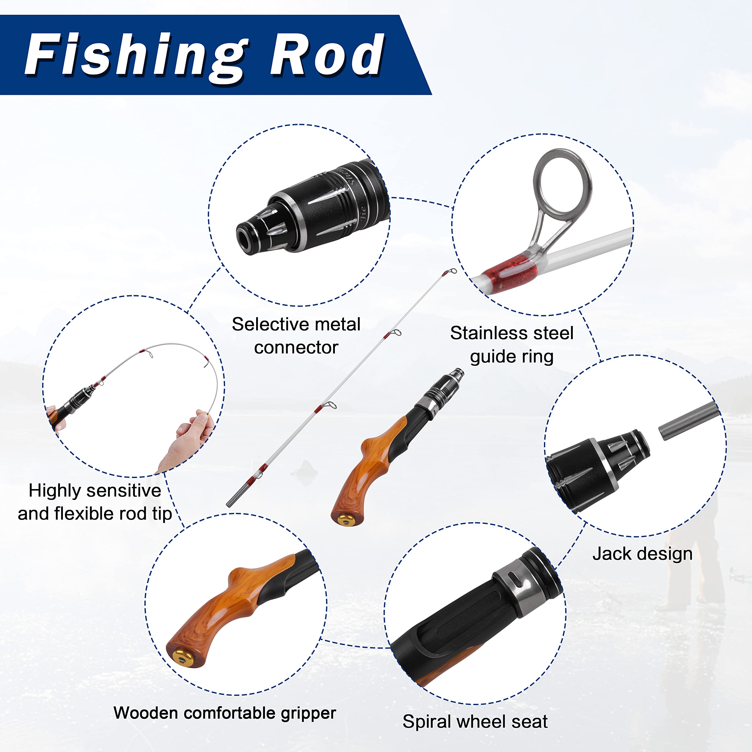 Ice Fishing Rod Portable Ice Fishing Pole Ultralight Spinning Ice Fishing Rod Jigging Pole Winter Ice Fishing Gear for Trout Bluegill Panfish Crappie Walleye