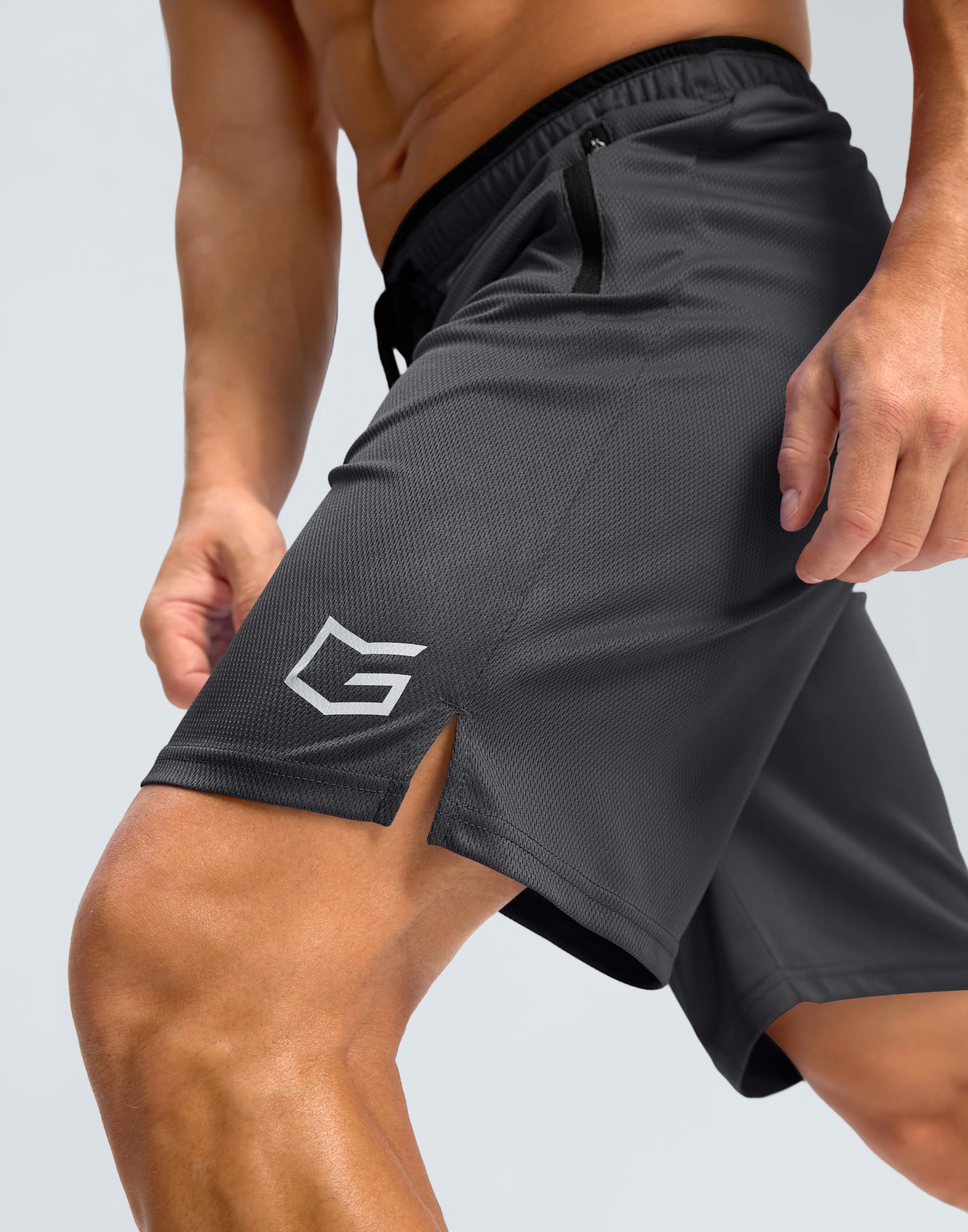 G Gradual Pantalones cortos de gimnasio para hombre con bolsillo con cremallera de 9 pulgadas, pantalones cortos deportivos de malla para hombre, de secado rápido, ligeros