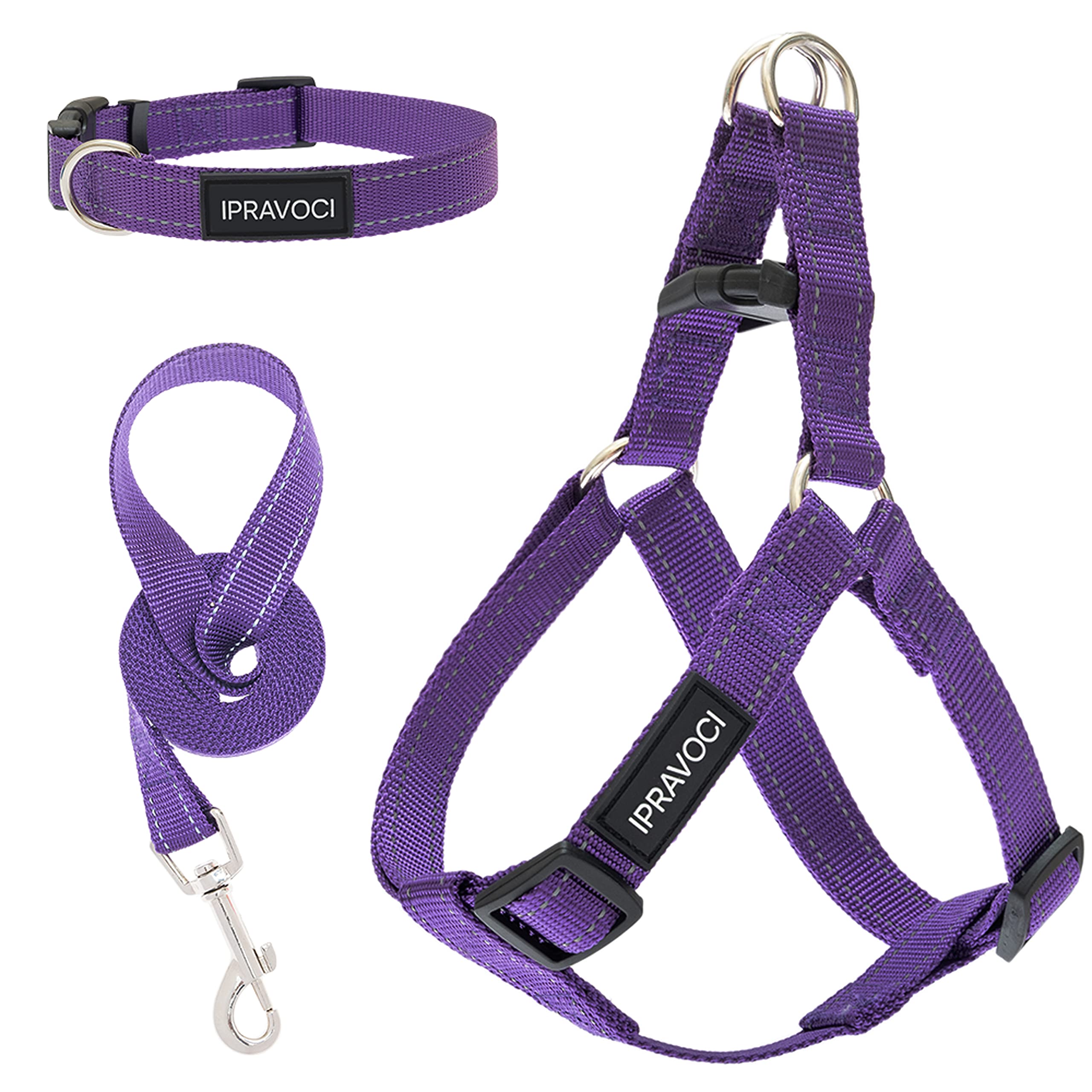 IPRAVOCI No Pull Dog Harness - Step in Dog Harness and Leash for Small Medium Large Dogs - Reflective Adjustable Nylon Walking Running Training Outdoor Halter Dog Harness Leash Collar Set