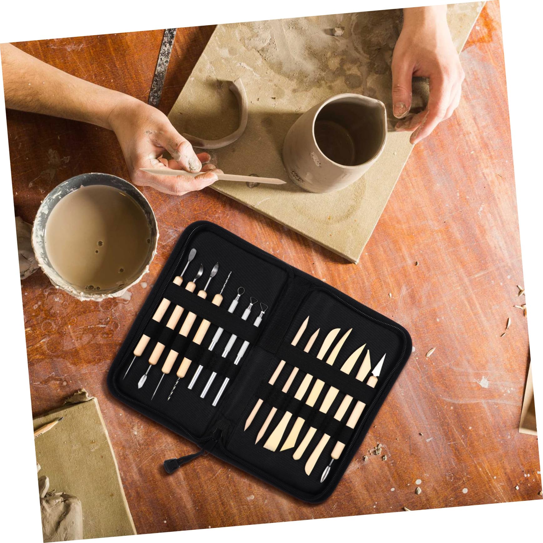 HOMSFOU Legno Metallo Kit Strumenti Scultura Argilla 14 Pezzi