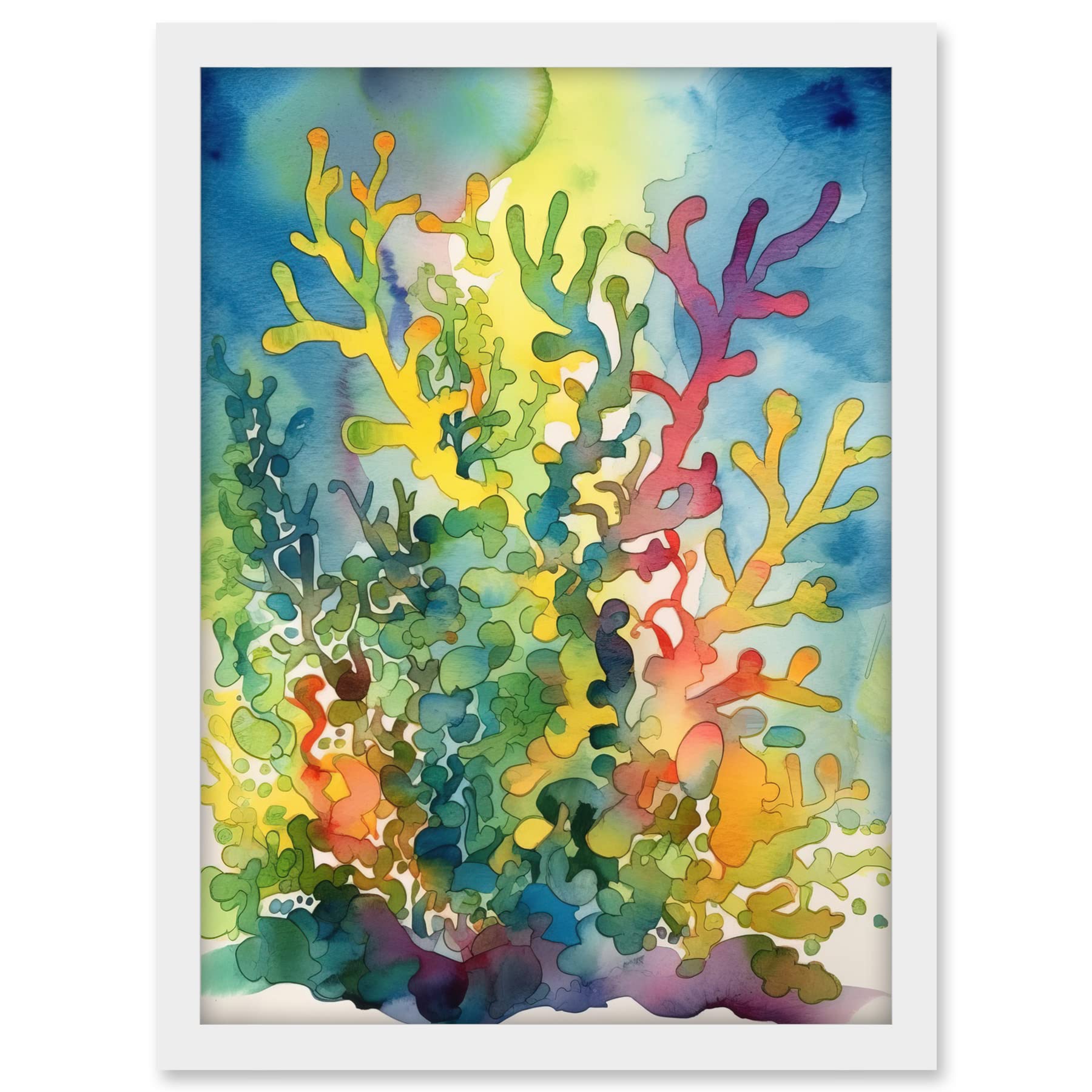 Artery8 Staghorn Coral Reef Folk Art Artwork Framed A3 Wall Art Print