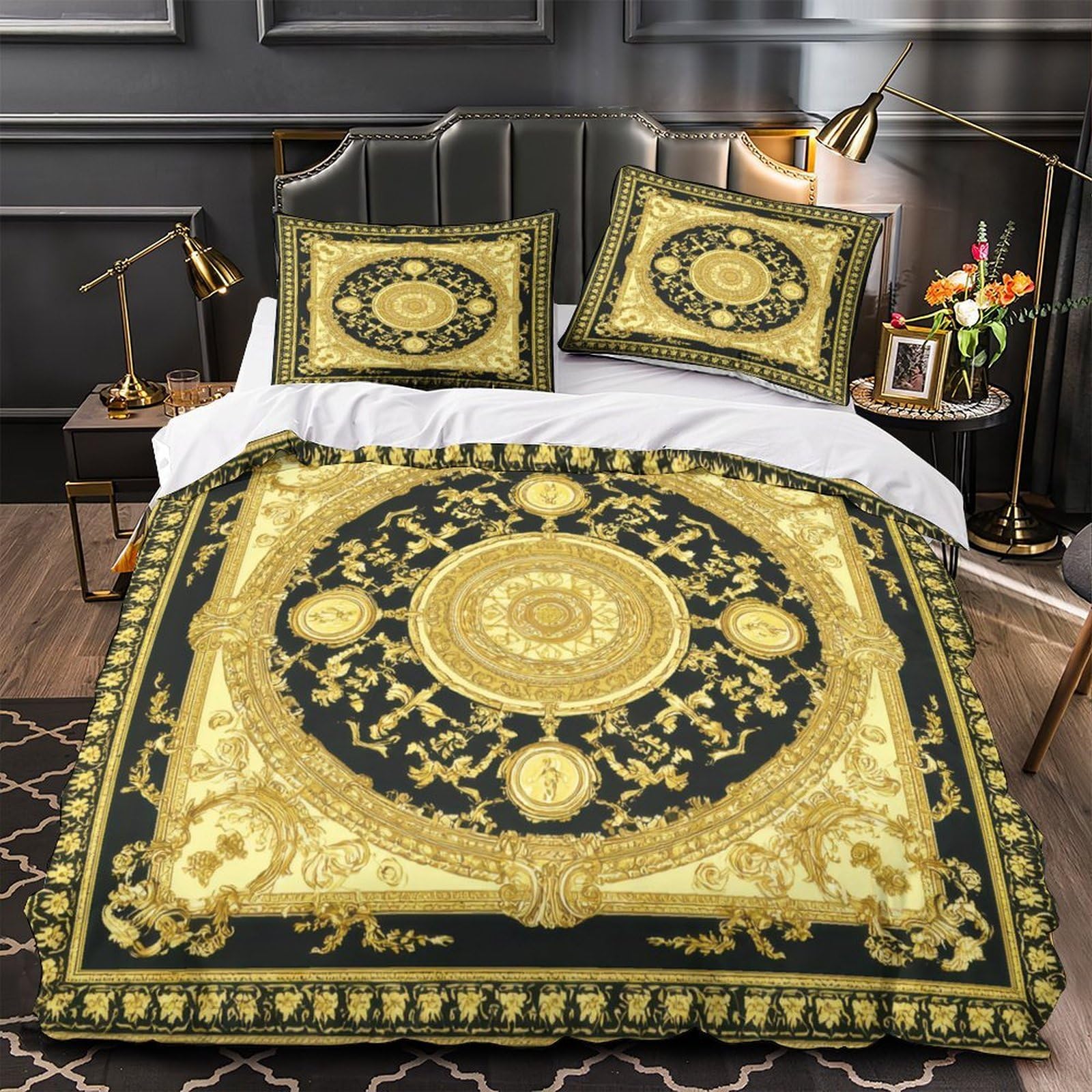 Parure de lit double microfibre motif orné haut de gamme