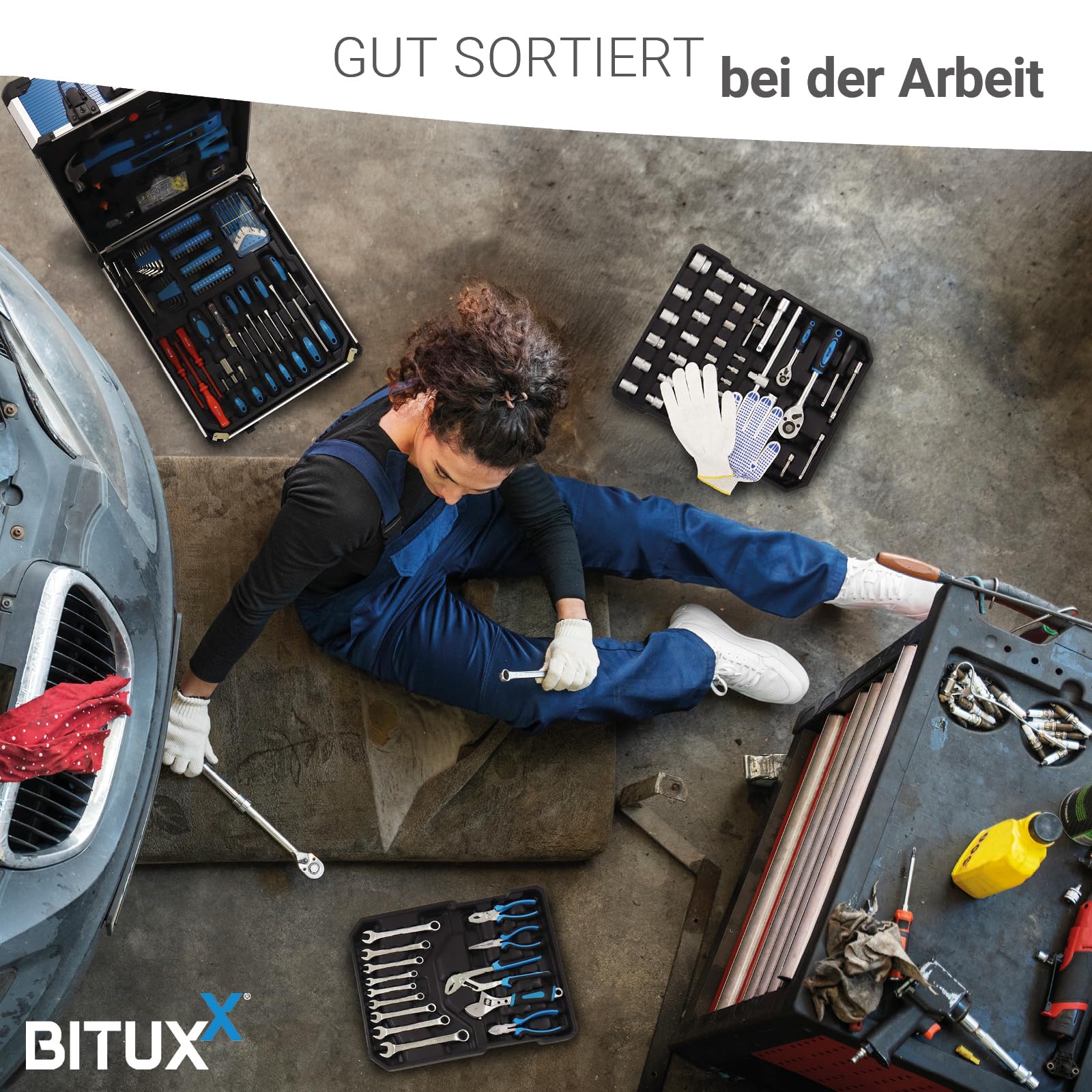BITUXX Werkzeugkoffer 1200 teilig Werkzeug Knarrenkasten Werkzeugkiste Werkzeugtrolley Nusskasten Ratschenkasten Ratsche Nüsse Steckschlüssel Ratschen mit Ratschenringschlüssel