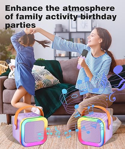 Miniatura 6 de Mini altavoz de máquina de karaoke para niños y adultos, Bluetooth portátil con 1-2 micrófonos inalámbricos, regalos de cumpleaños de Navidad,