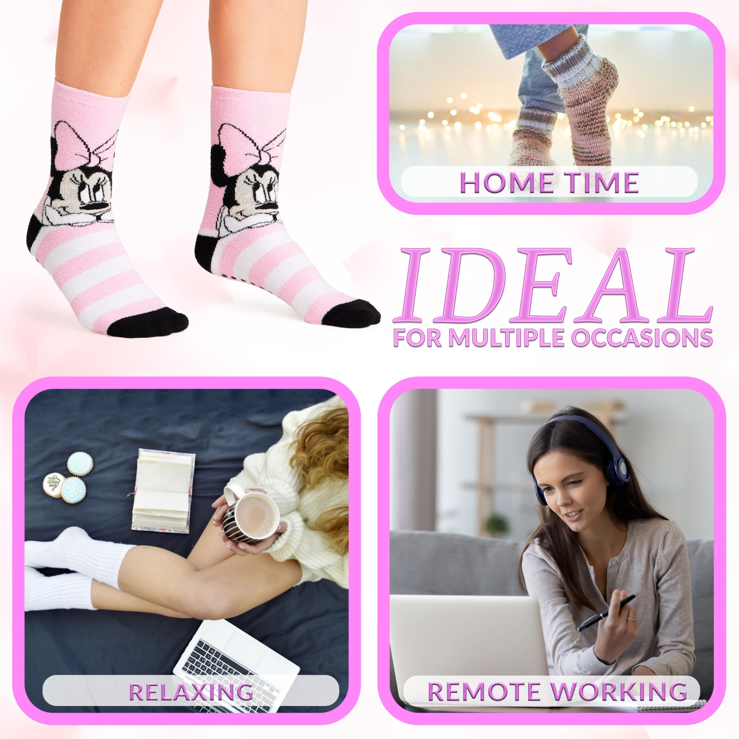 Disney Calze Donna a Pantofola - Set 2 Paia Calzini Antiscivolo Invernali Stitch Topolino Minnie Baby Yoda