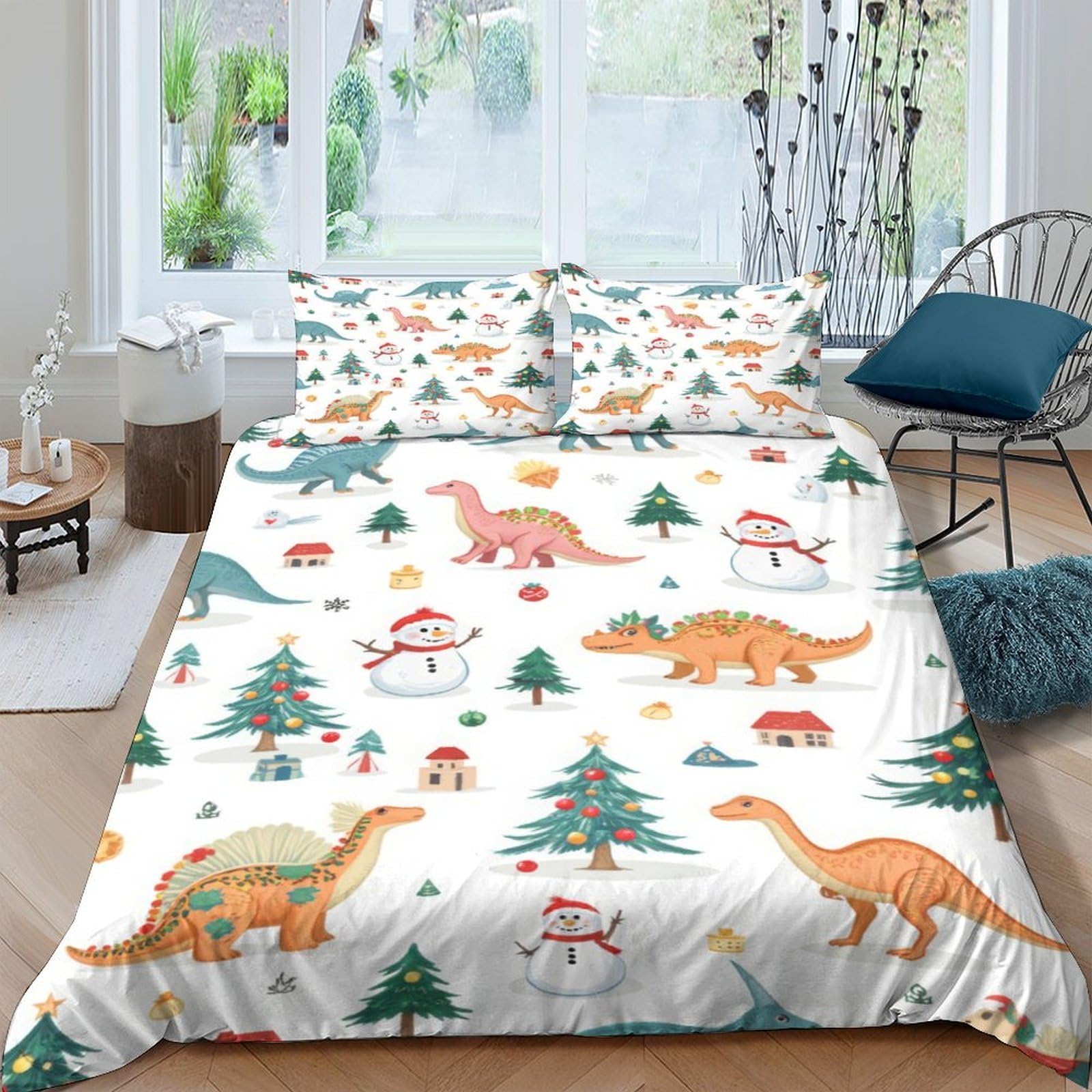 Ctjqhvkz Style-7 3D Printed Christmas Dinosaur Fitted Sheet Microfiber Soft Breathable Pine Tree Bed Cover For Bedroom Dorm Mattress Decor Single（135X200cm）