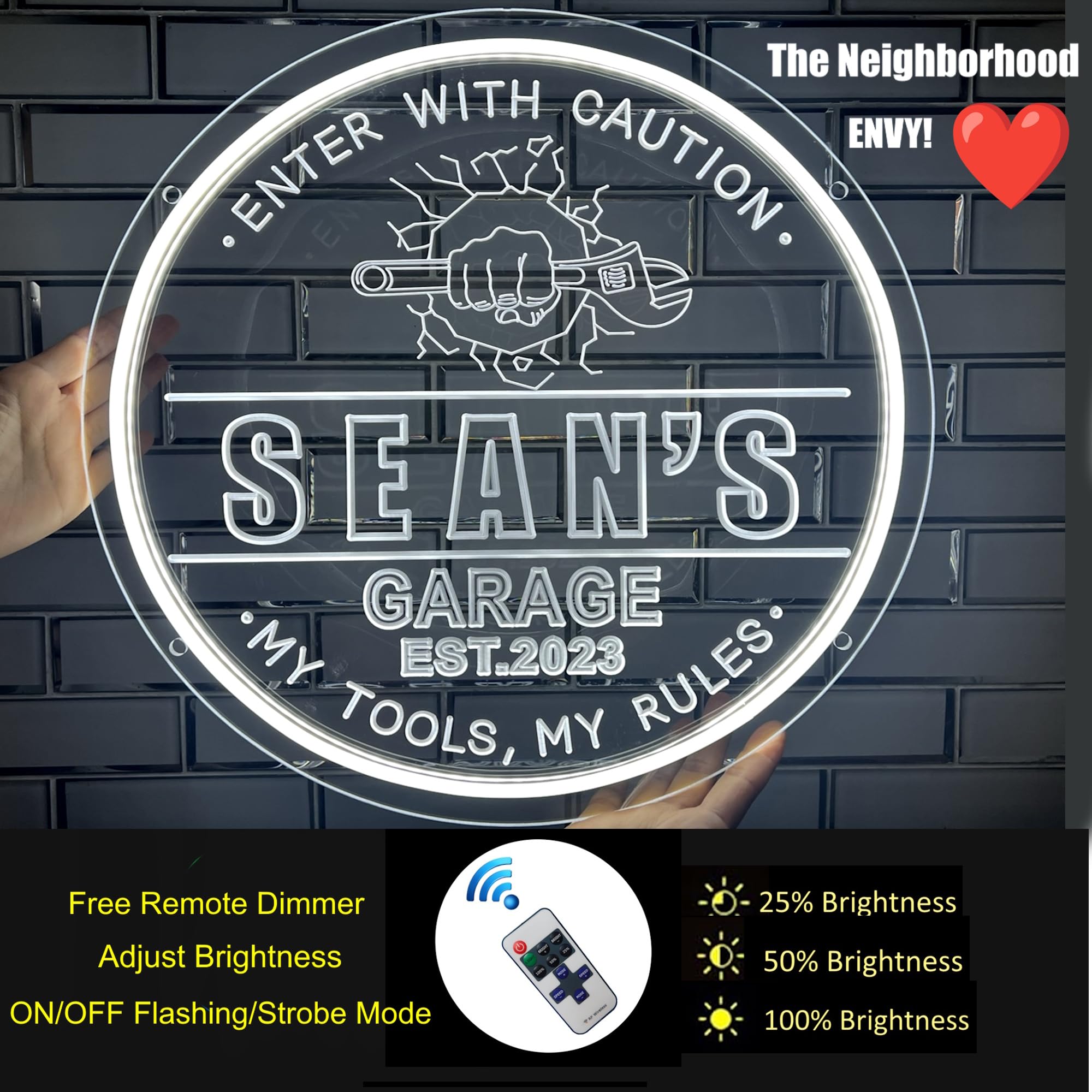 WhatABirdie Custom Garage & Tools LED Neon Sign, Personalized Name Neon Man Cave Workshop Light up Sign For Toolsheds, Wall Décor Light Up LED Neon Sign for Garage, Men, Dad Gift