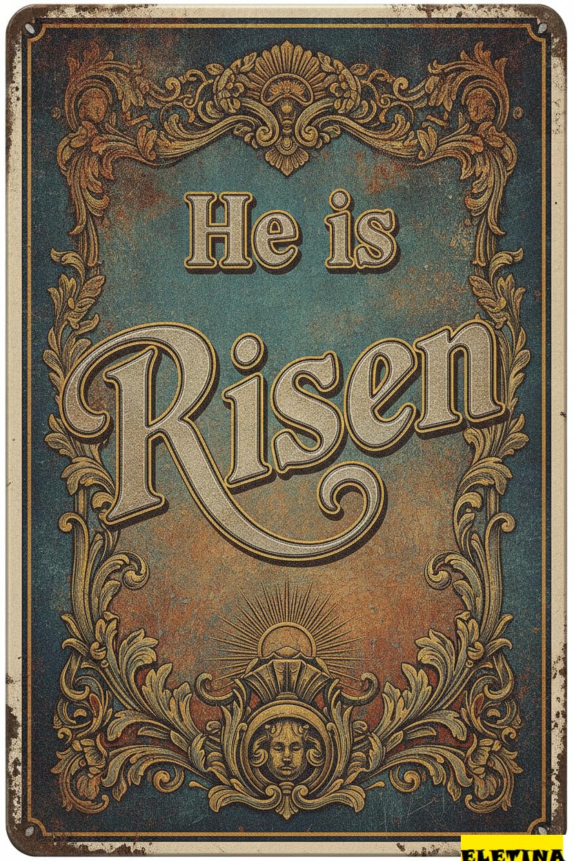He Is Risen Easter Bible Themed Vintage Metal Poster Holiday Jesus Birth Scripture Bedroom Yard Garage 8x12in