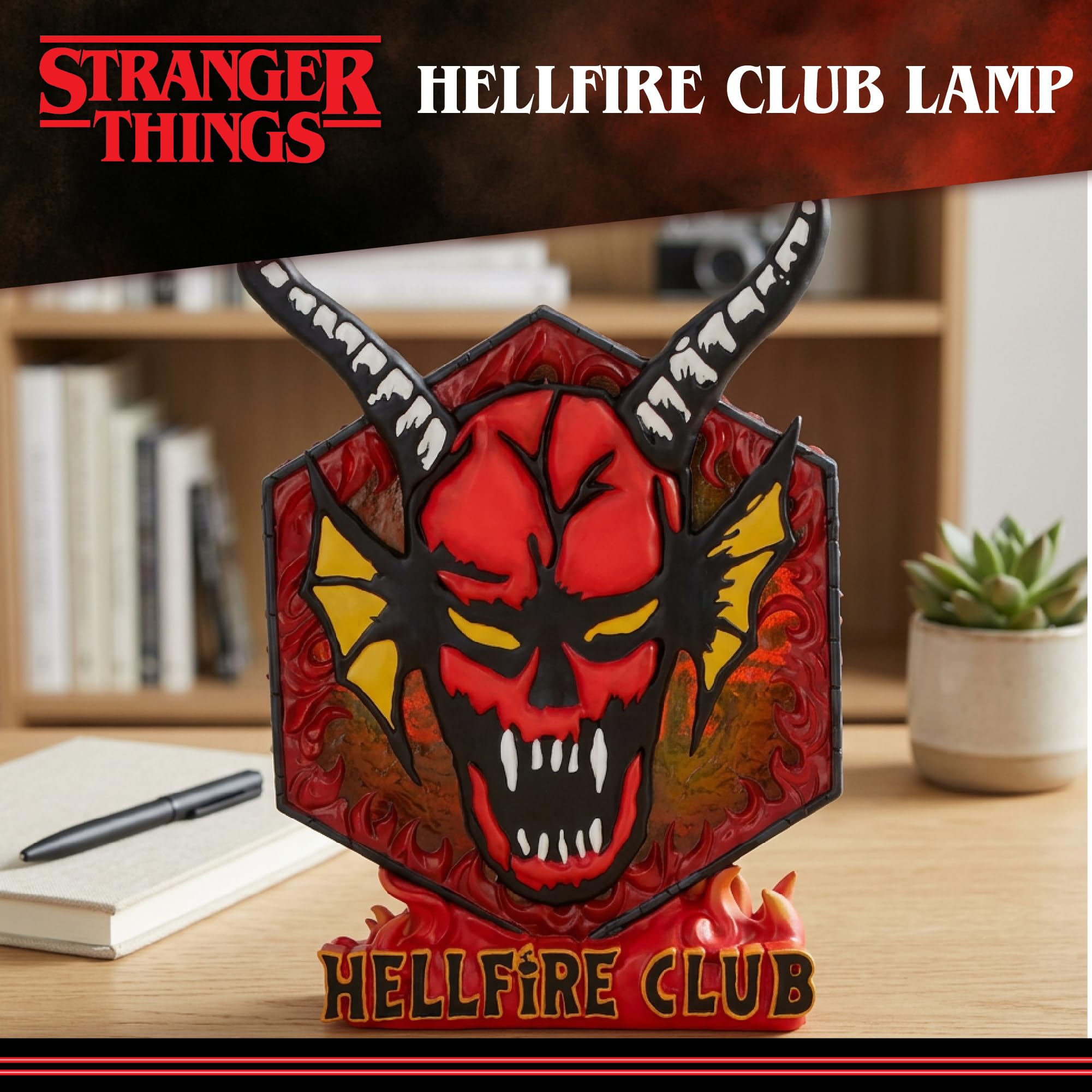 Nemesis Now Stranger Things Hellfire Club - Lámpara de mesa USB con licencia oficial pintada a mano, resina hexagonal, luz de escritorio, 23,6 cm