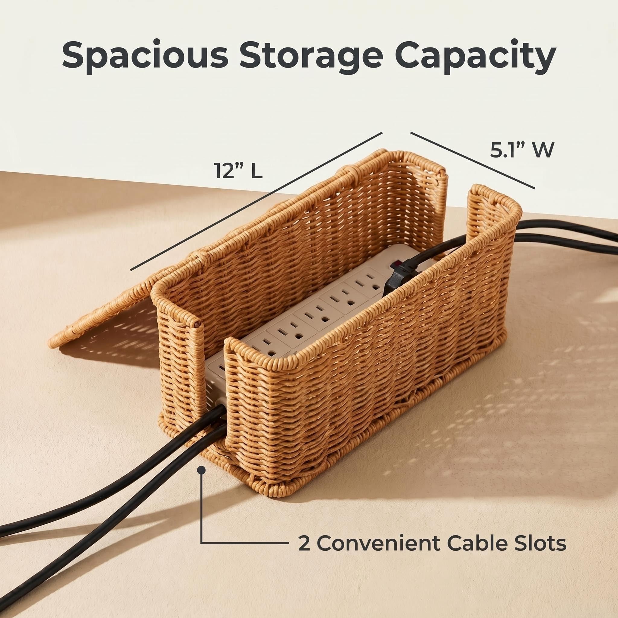 Handwoven Rattan Cable Box - Hide Cords & Decorate -2