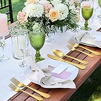 Vista 7 de LIANYU Juego de cubiertos de oro mate de 77 piezas con cuchillos para carne y utensilios de servir, moderno juego de cubiertos de acero inoxidable