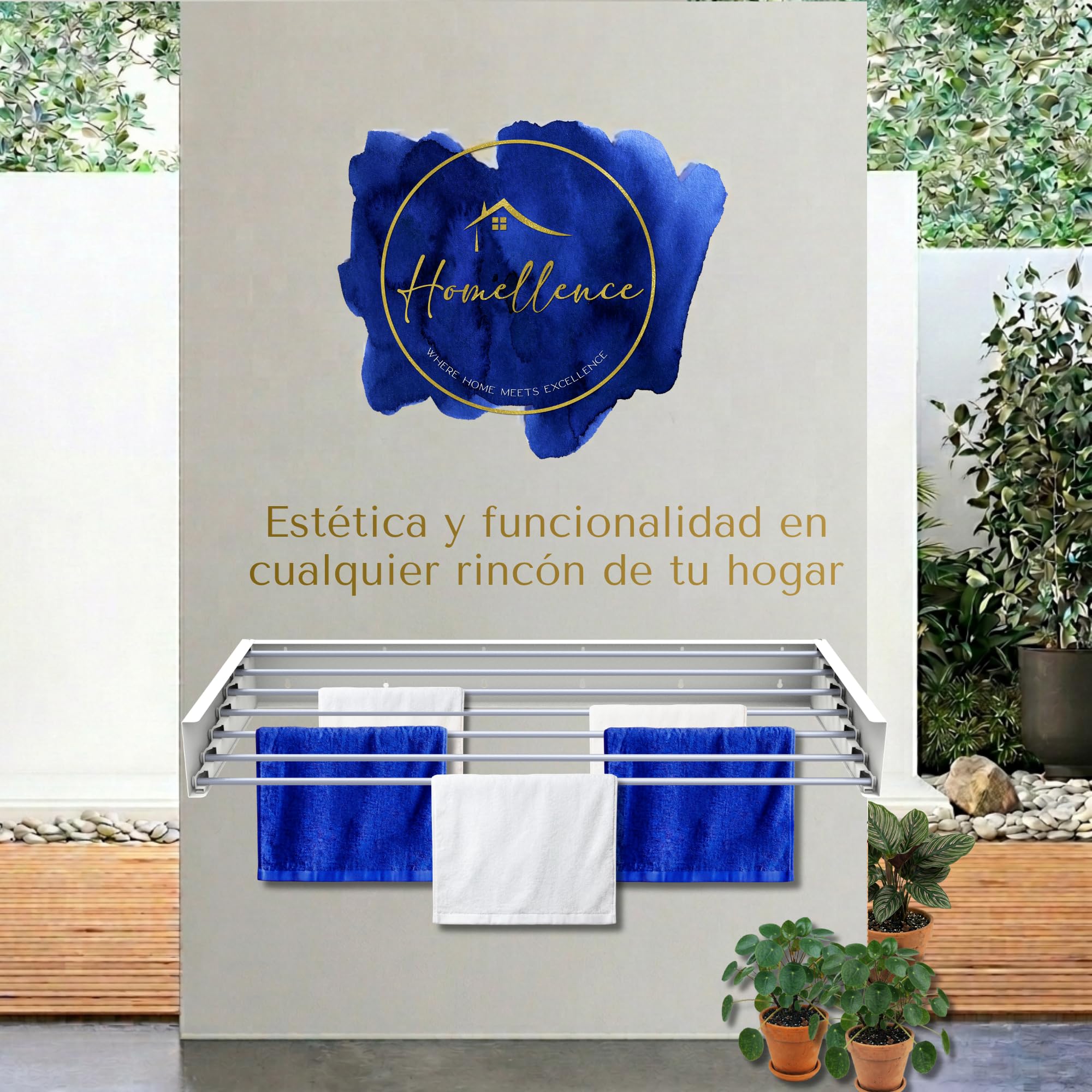 Tendedero Extensible y Plegable de Pared para Interiores y Exteriores - Tenderete Elegante para Montar en Paredes - Estendal Parede (Blanco, 120 cm)