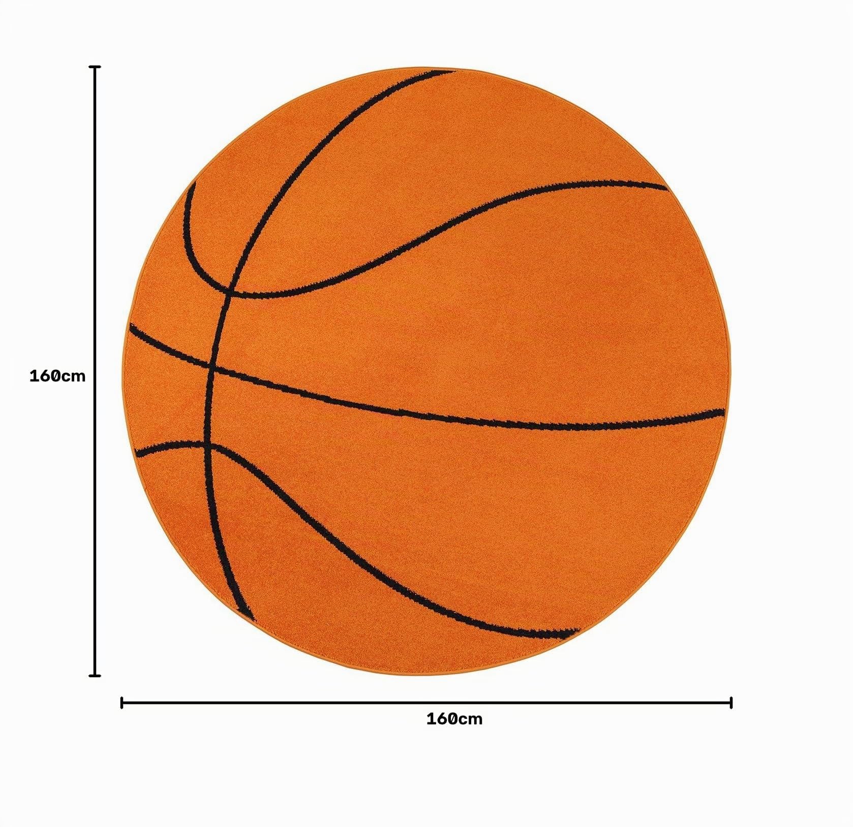 the carpet Lou Tapis doux pour enfants, tapis de jeu, poils doux et douillets, facile à entretenir, couleurs résistantes, motif de basket-ball, orange, 160 cm de diamètre