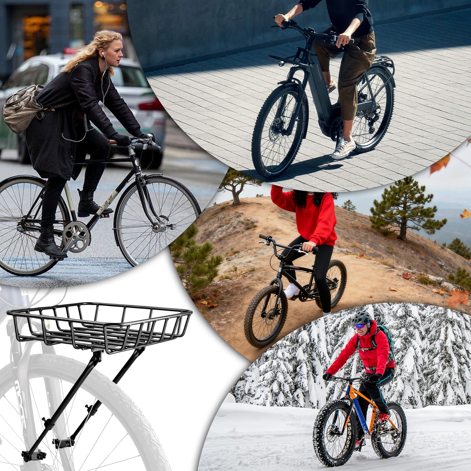 Portaequipajes universal para bicicleta – Cesta delantera de gran capacidad, cesta delantera de aluminio ligero con barras de sujeción, ajustable para bicicletas de 26 a 29 pulgadas, incluye